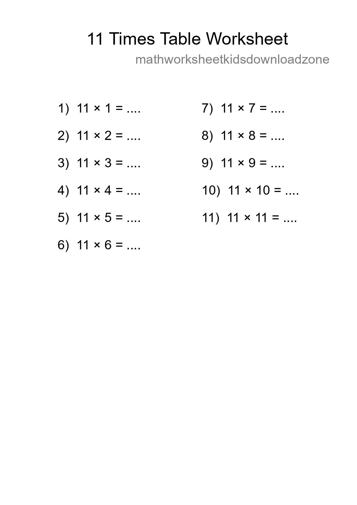 11 Times Table Worksheet For Grade 4 - Part 229