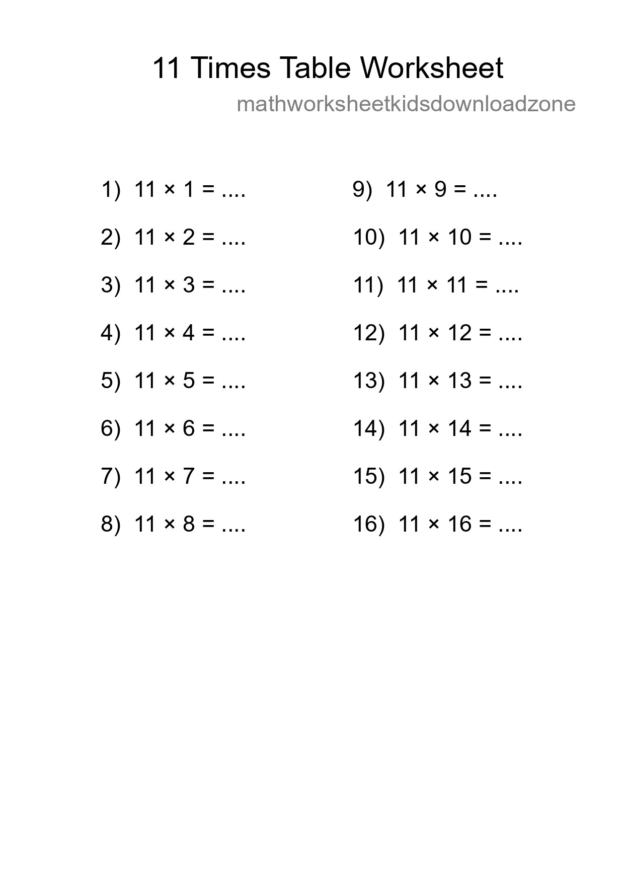11 Times Table Worksheet For Grade 4 With Answers - Part 130