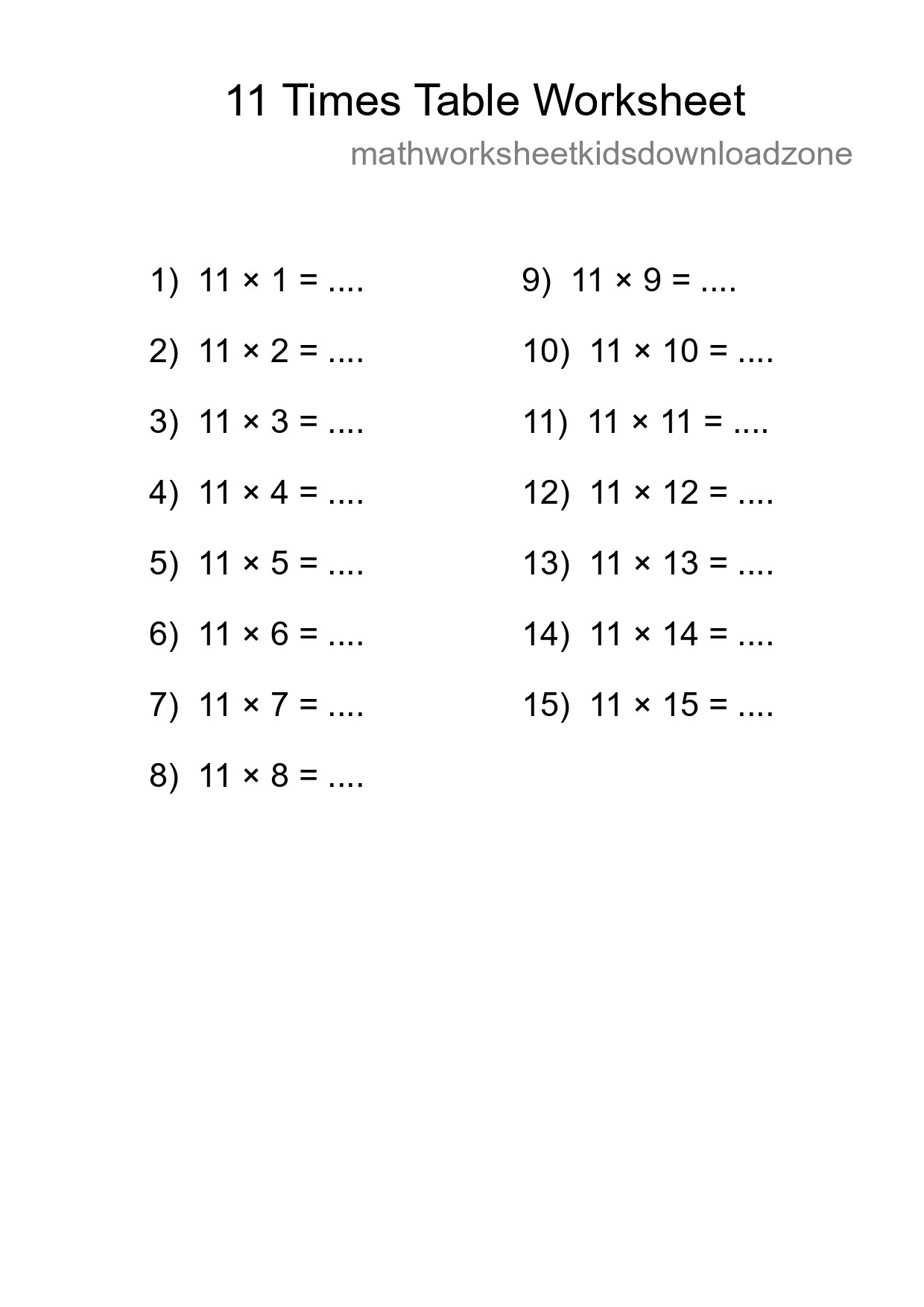 11 Times Table Worksheet For Grade 4 With Answers - Part 97