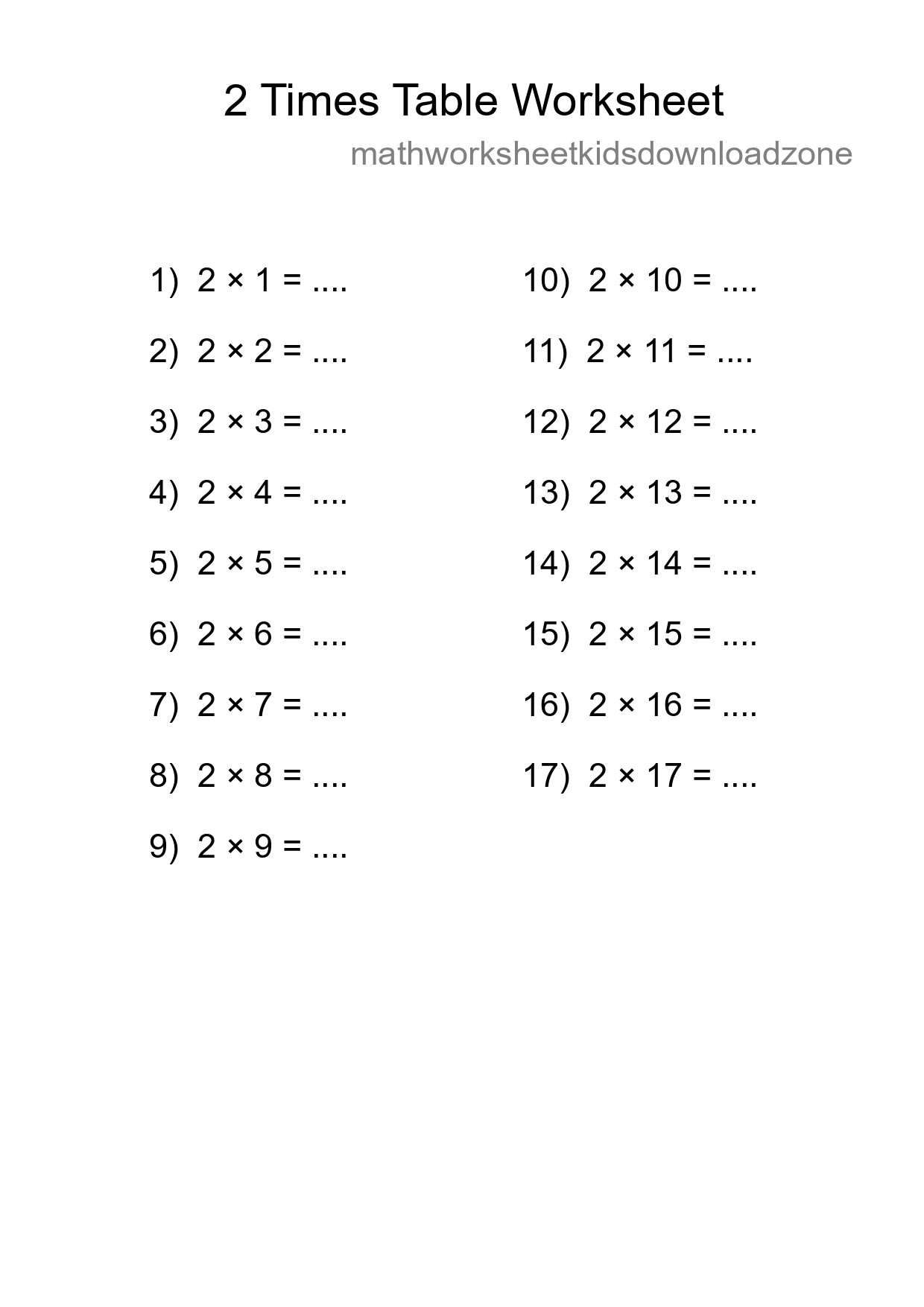 2 Times Table Worksheet For Grade 2 With Answers - Part 108