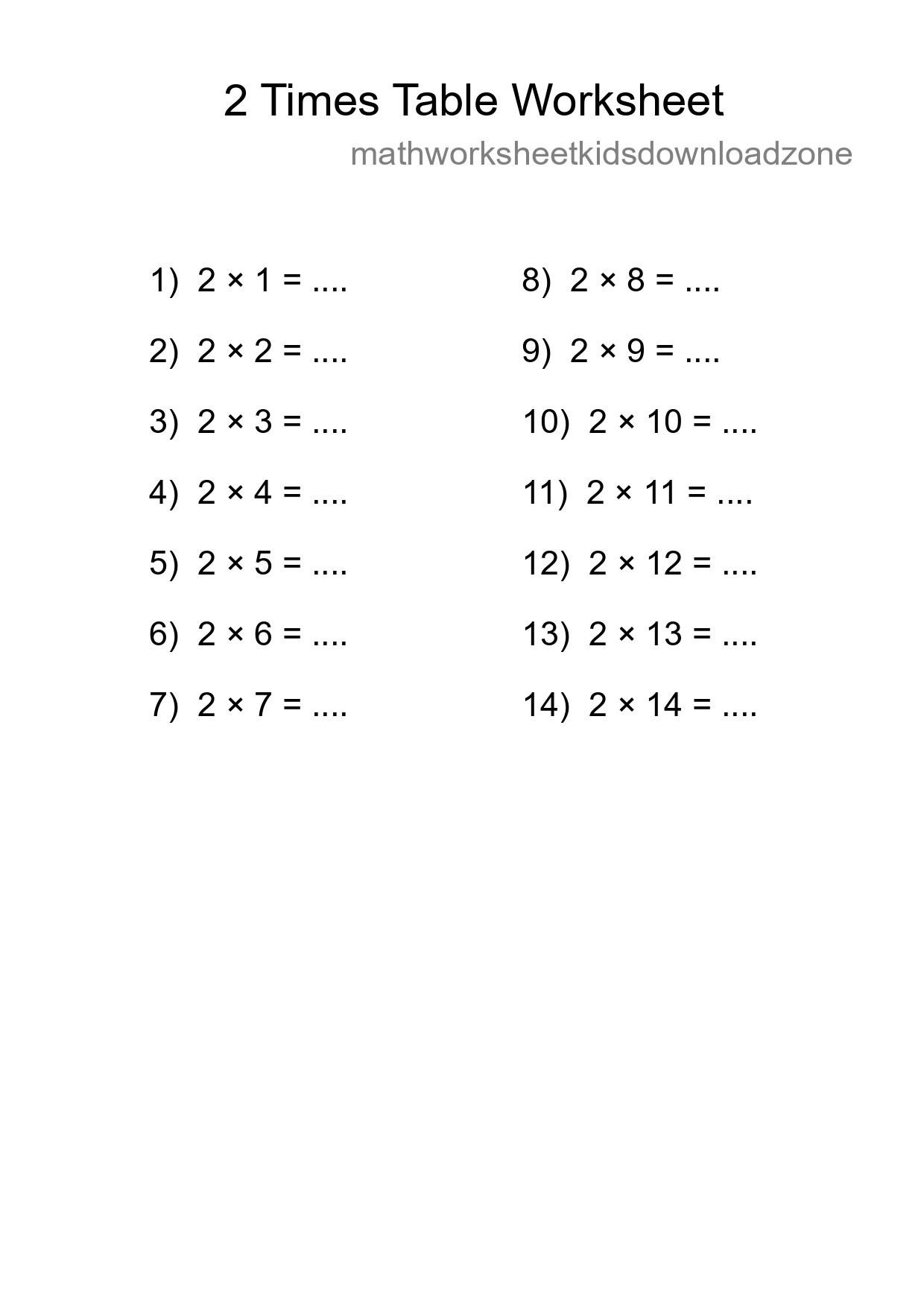 2 Times Table Worksheet For Grade 2 With Answers - Part 141