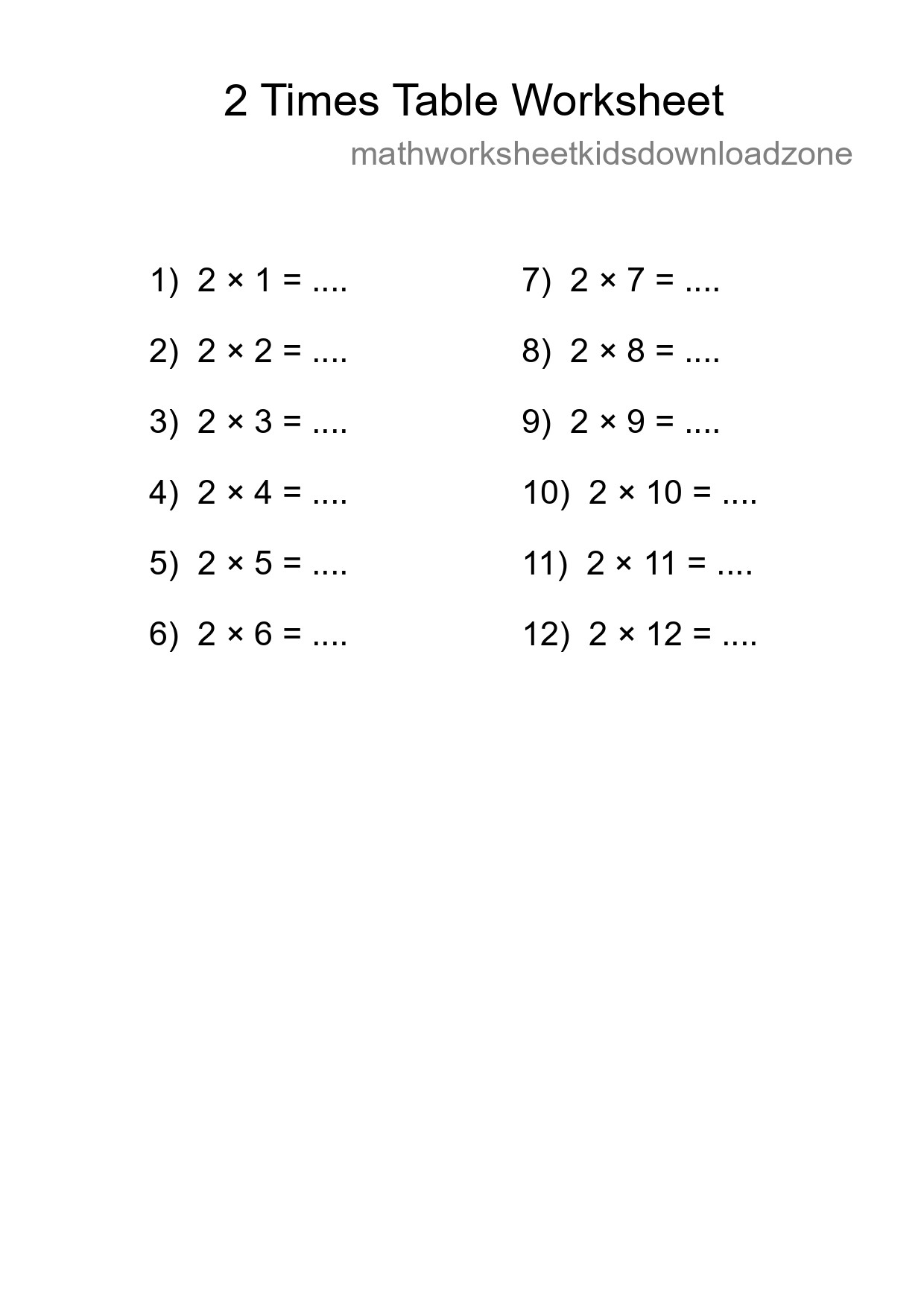 2 Times Table Worksheet For Grade 2 With Answers - Part 196