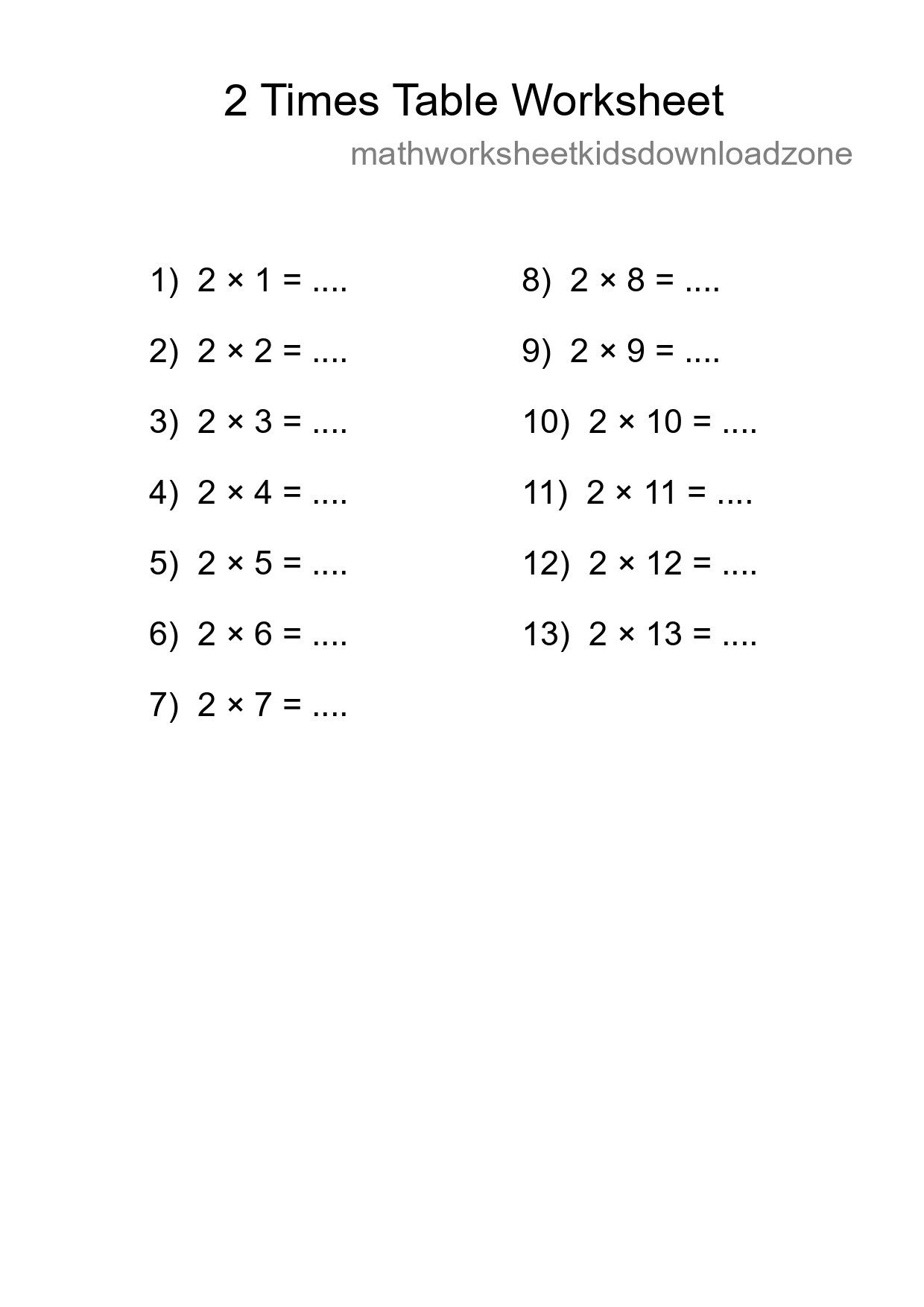 2 Times Table Worksheet For Grade 2 With Answers - Part 86