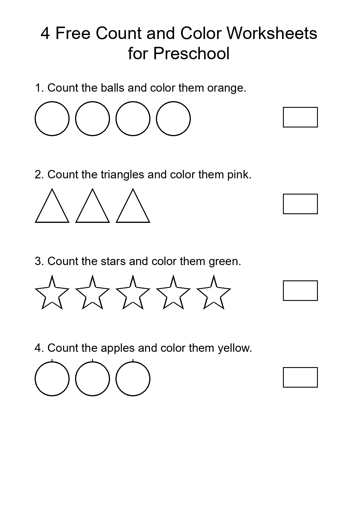 4 Free Count and Color Worksheets for Preschool