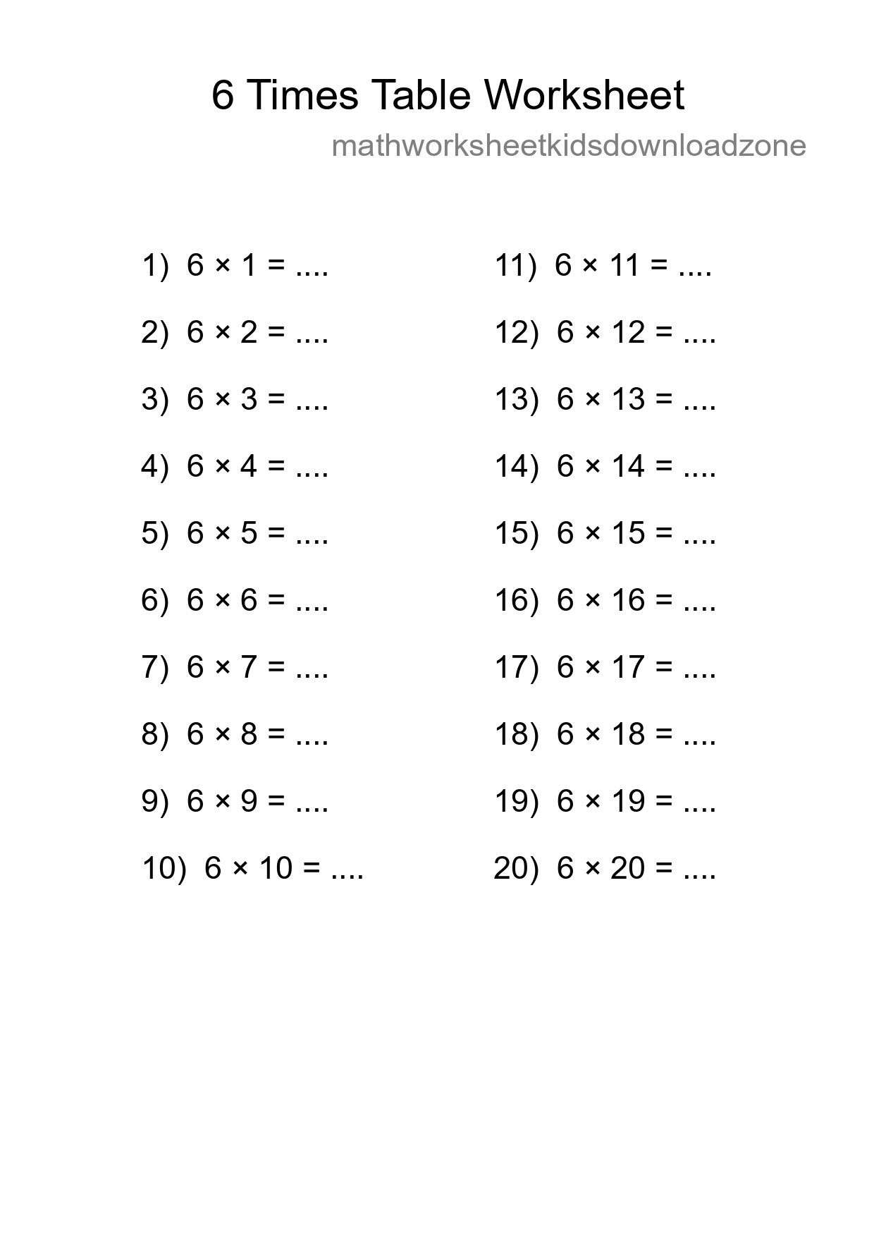 6 Times Table Worksheet For Grade 3 - Part 163