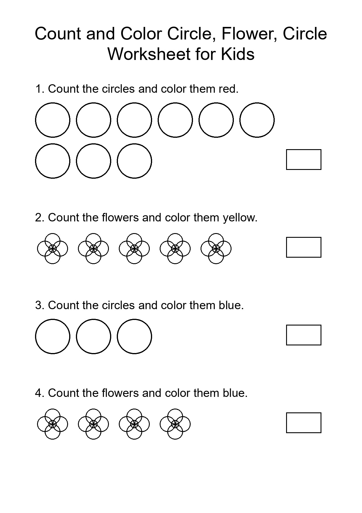 Count and Color Circle, Flower, Circle Worksheet for Kids