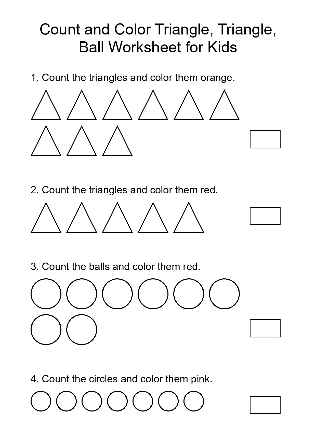Count and Color Triangle, Triangle, Ball Worksheet for Kids
