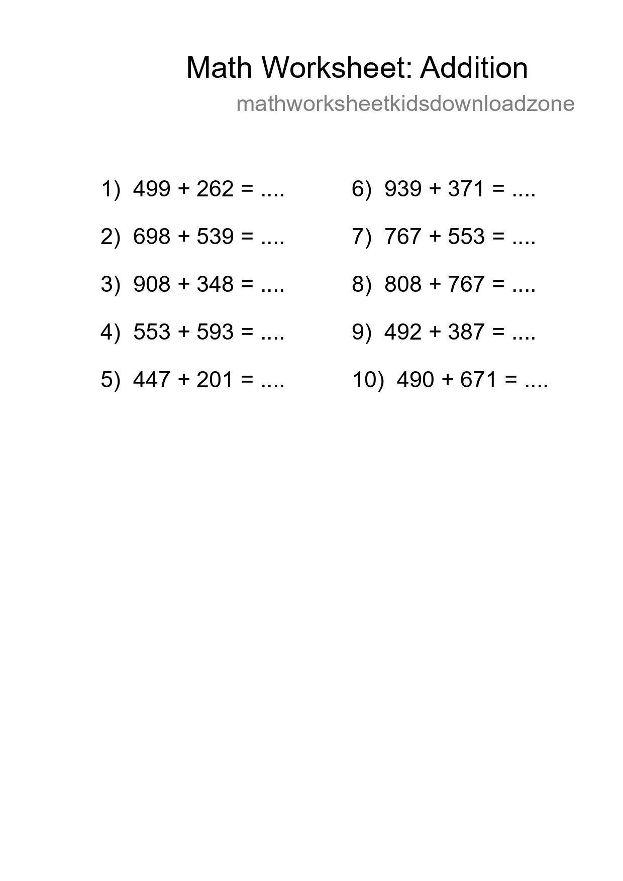 Free 10 Addition Math Worksheet For Grade 5 - Part 45