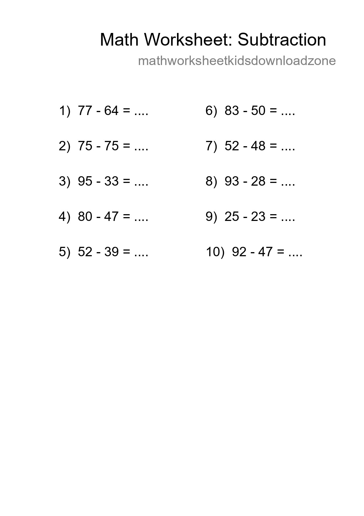 Free 10 Subtraction Math Worksheet For Grade 3 With Answers - Part 8