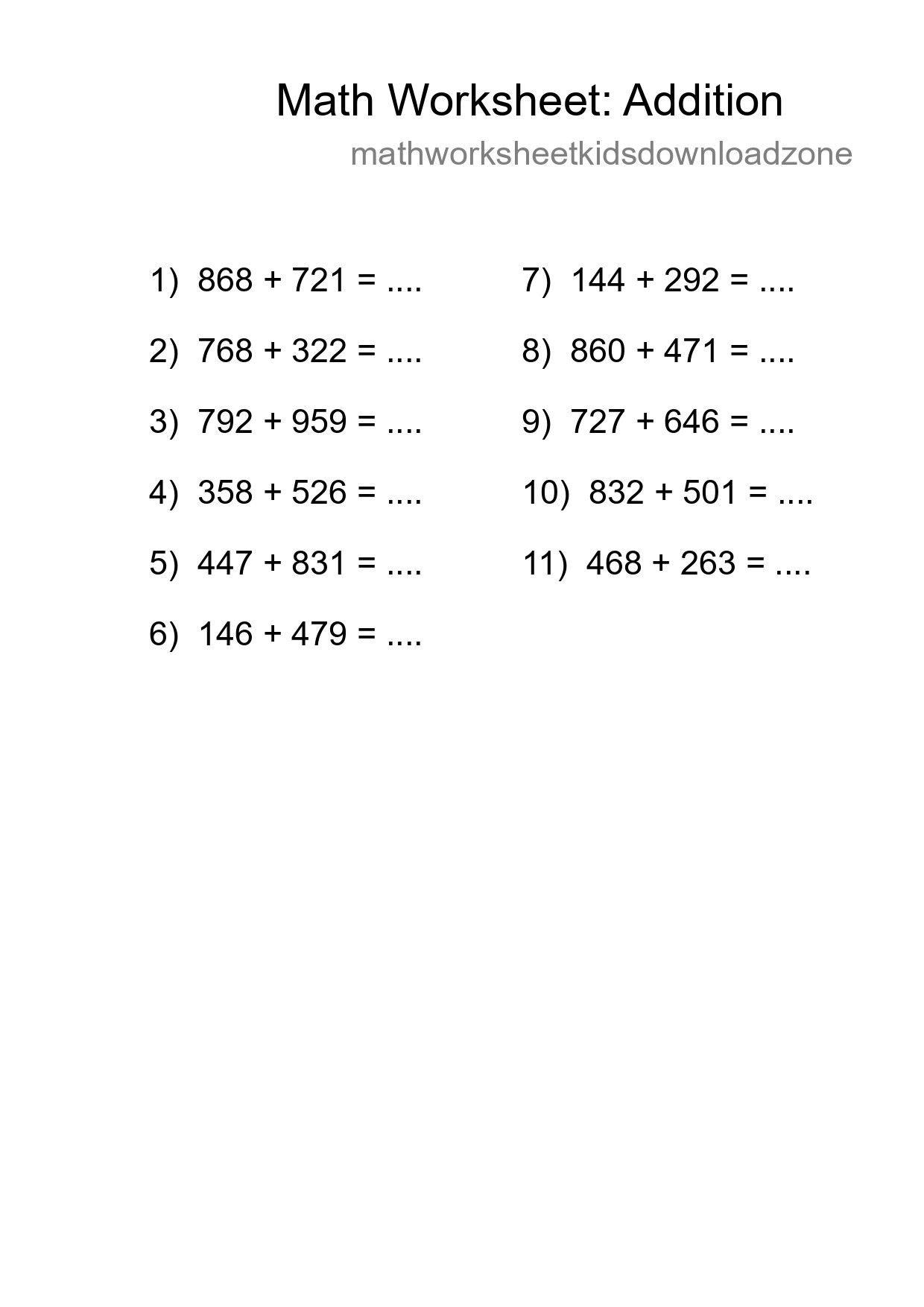 Free 11 Addition Math Worksheet For Grade 5 - Part 56