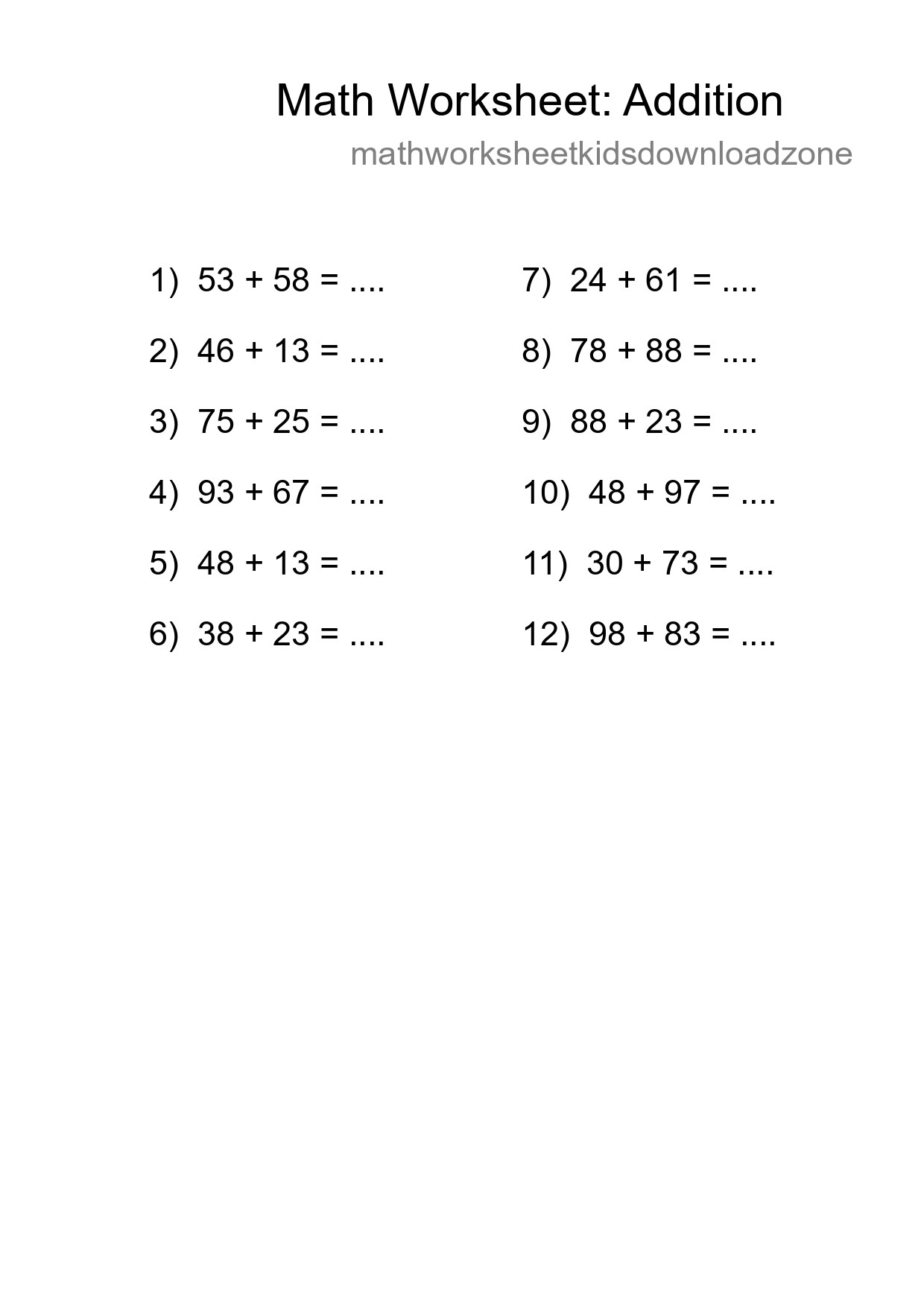 Free 12 Addition Math Worksheet For Grade 3 - Part 177