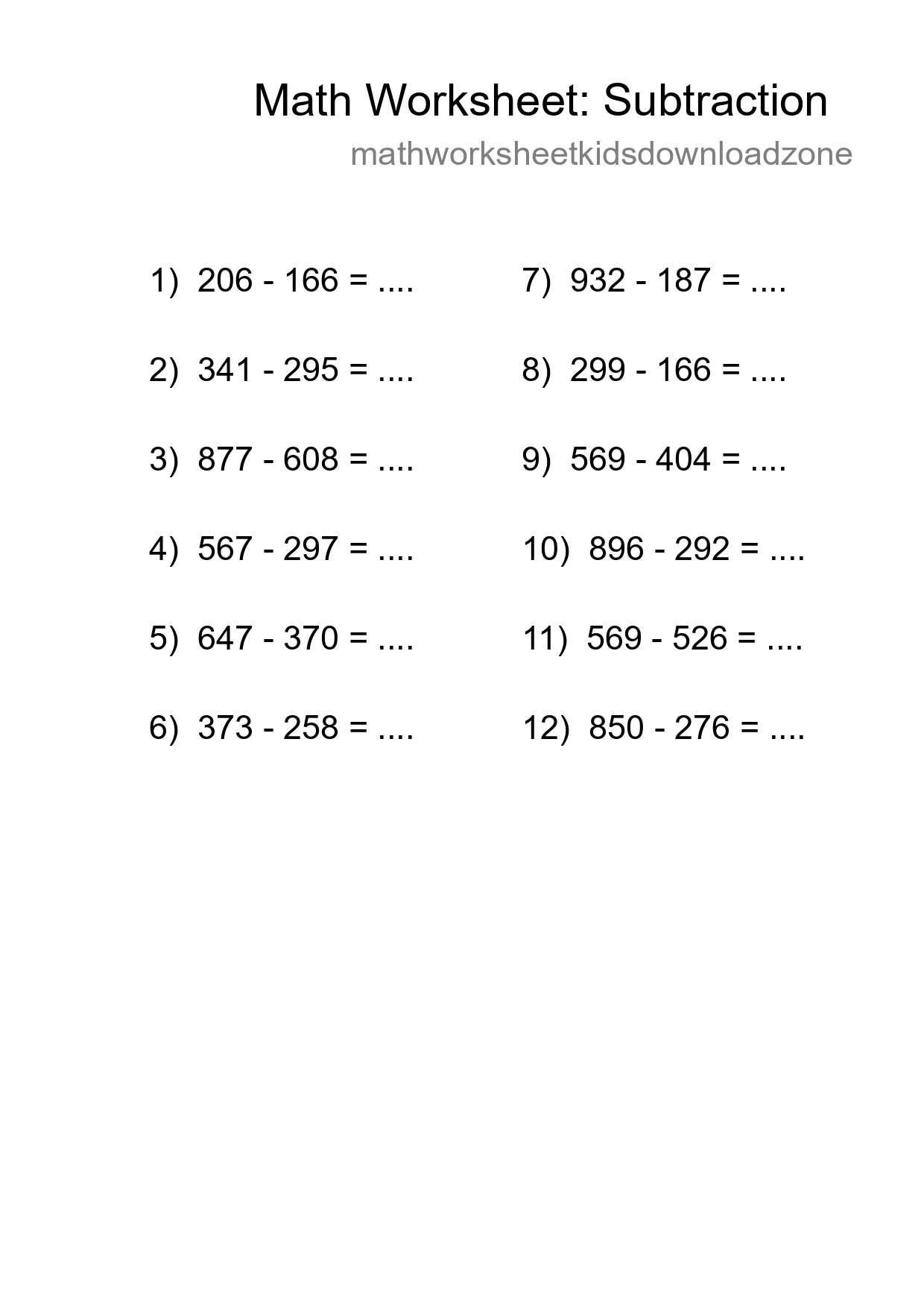 Free 12 Subtraction Math Worksheet For Grade 5 With Answers - Part 228