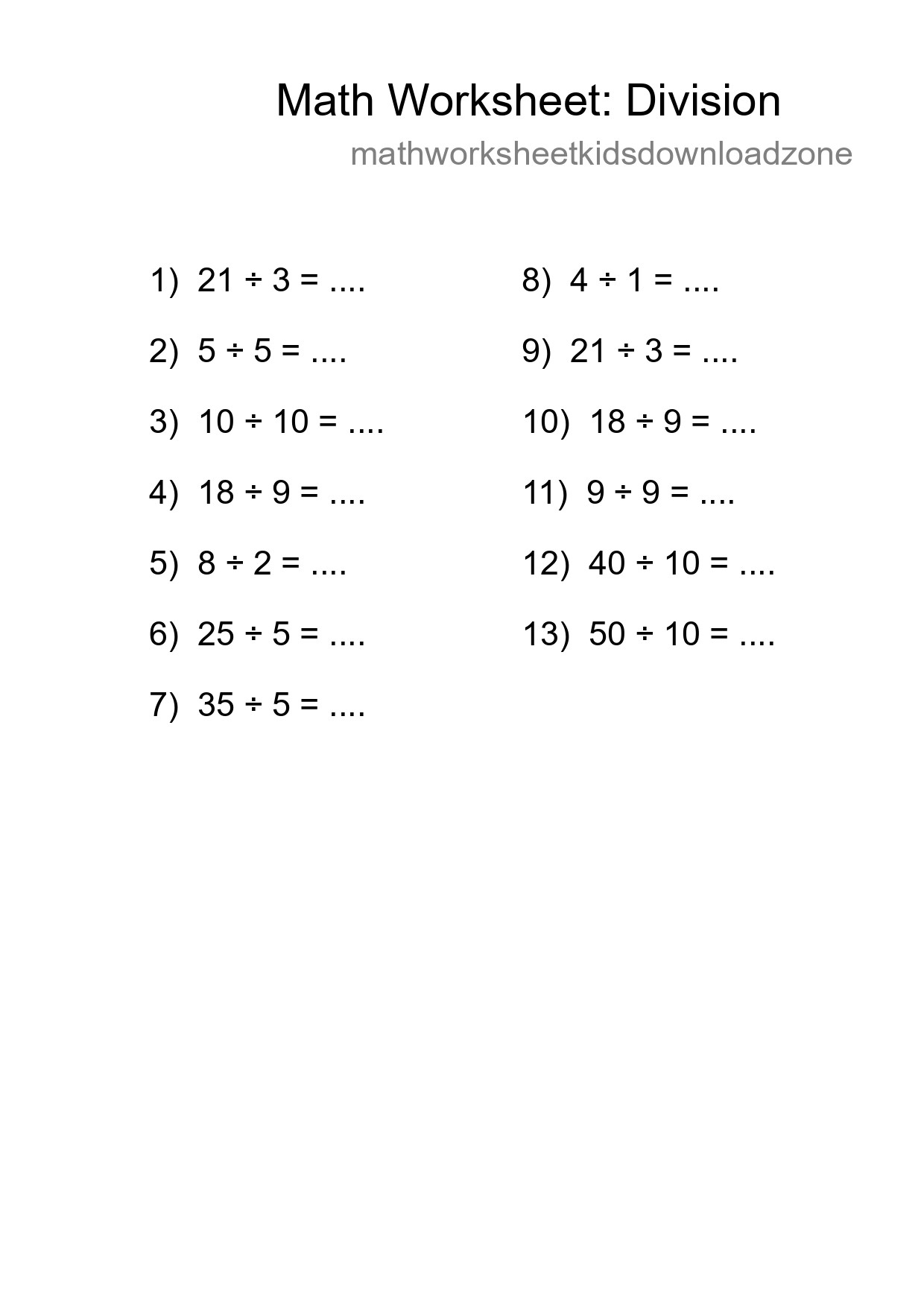 Free 13 Division Math Worksheet For Grade 1 - Part 103