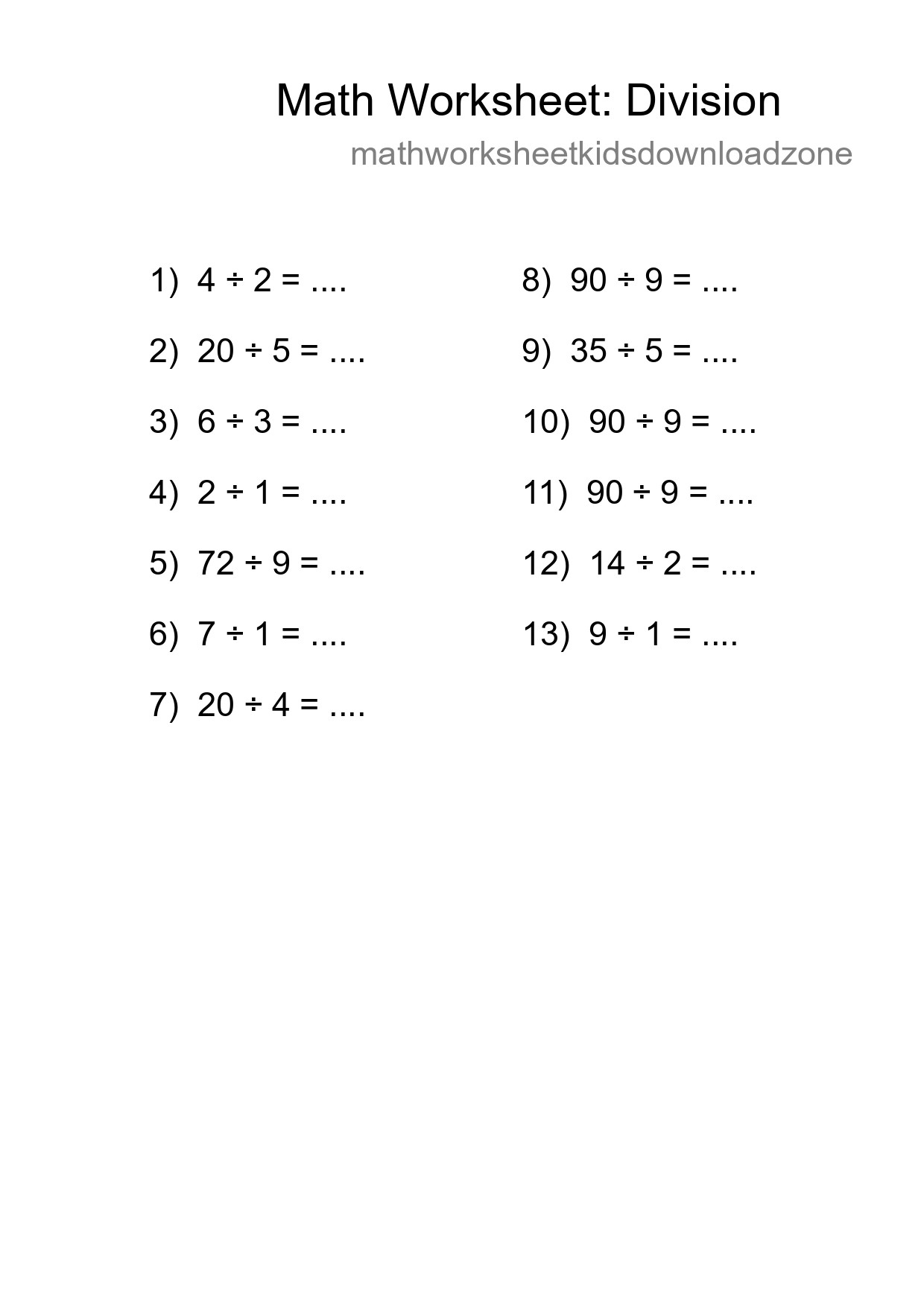 Free 13 Division Math Worksheet For Grade 1 With Answers - Part 125
