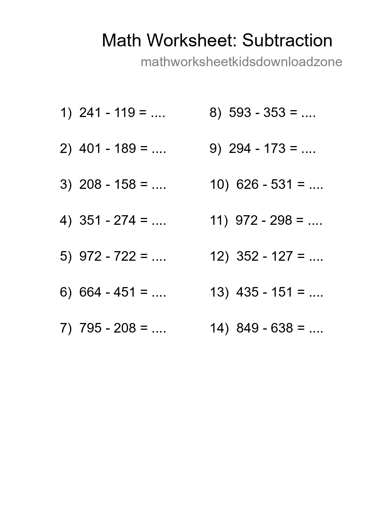 Free 14 Subtraction Math Worksheet For Grade 5 With Answers - Part 173