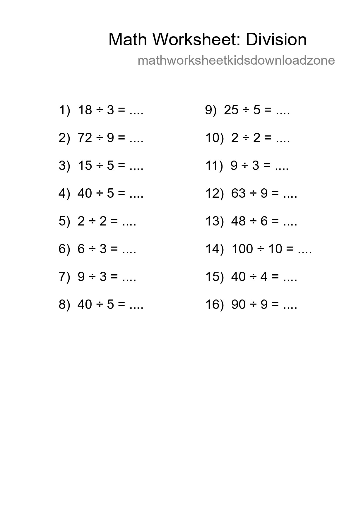 Free 16 Division Math Worksheet For Grade 1 - Part 114