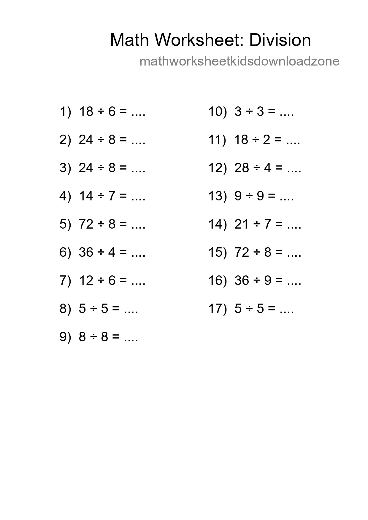 Free 17 Division Math Worksheet For Grade 1 With Answers - Part 92
