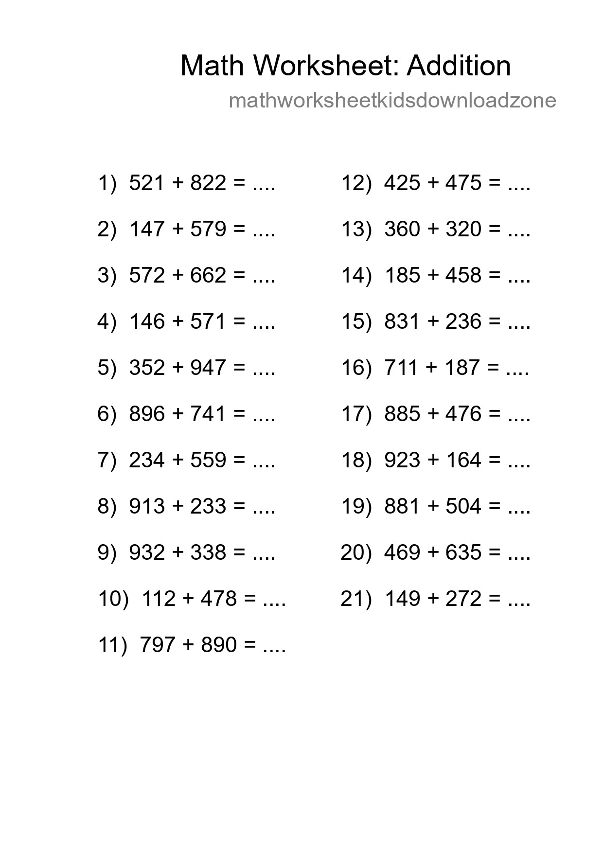 Free 21 Addition Math Worksheet For Grade 5 - Part 243