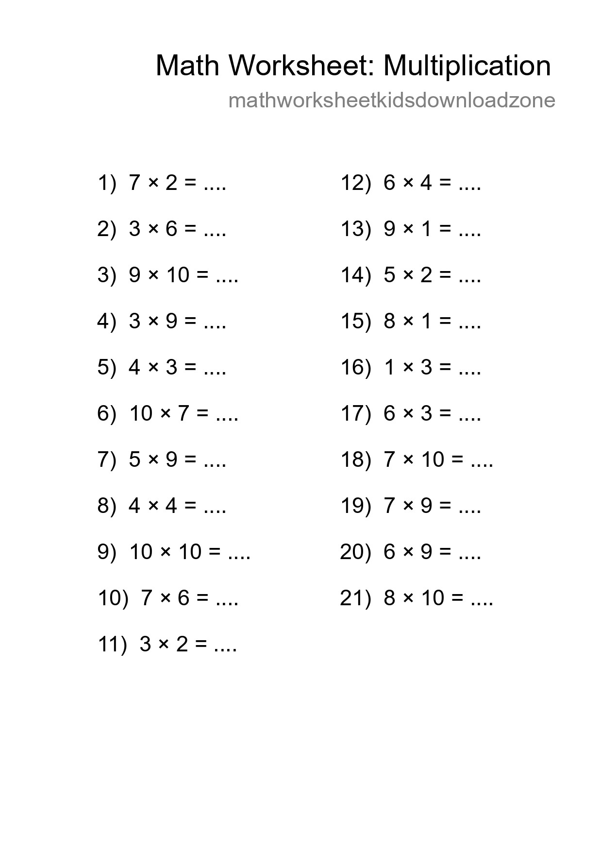 Free 21 Multiplication Math Worksheet For Grade 1 With Answers - Part 172