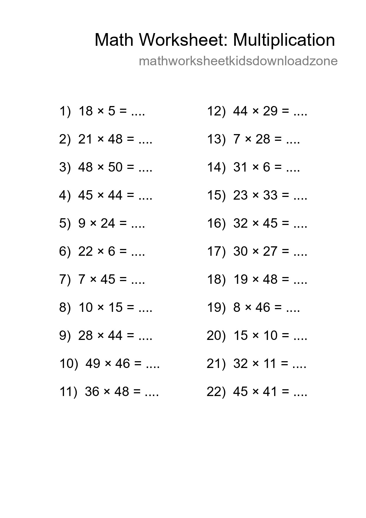 Free 22 Multiplication Math Worksheet For Grade 2 With Answers - Part 51