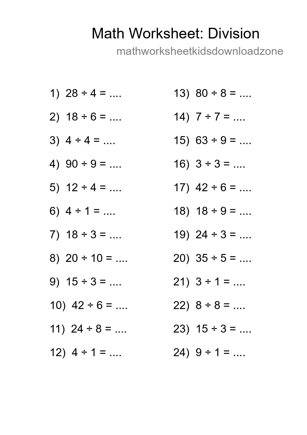 Free 24 Division Math Worksheet For Grade 1 - Part 147