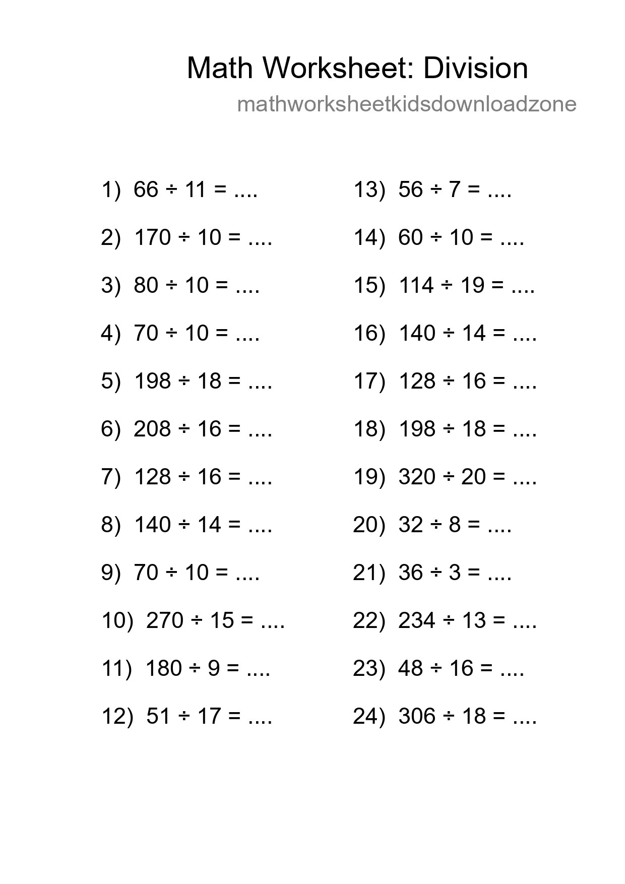 Free 24 Division Math Worksheet For Grade 2 With Answers - Part 70