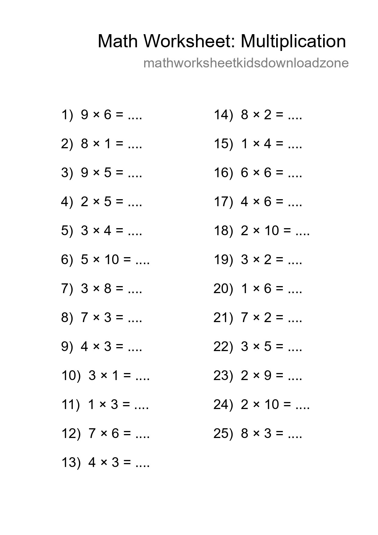 Free 25 Multiplication Math Worksheet For Grade 1 - Part 128