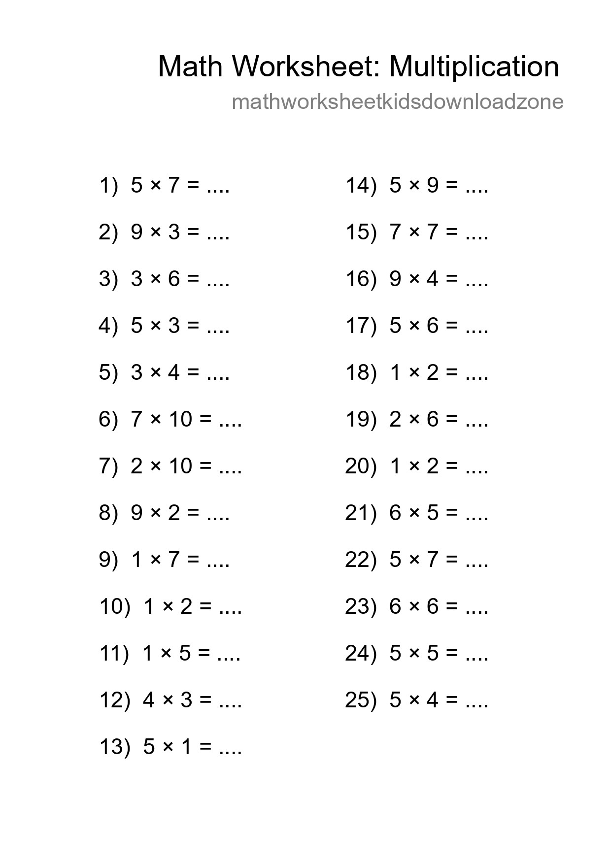 Free 25 Multiplication Math Worksheet For Grade 1 With Answers - Part 40