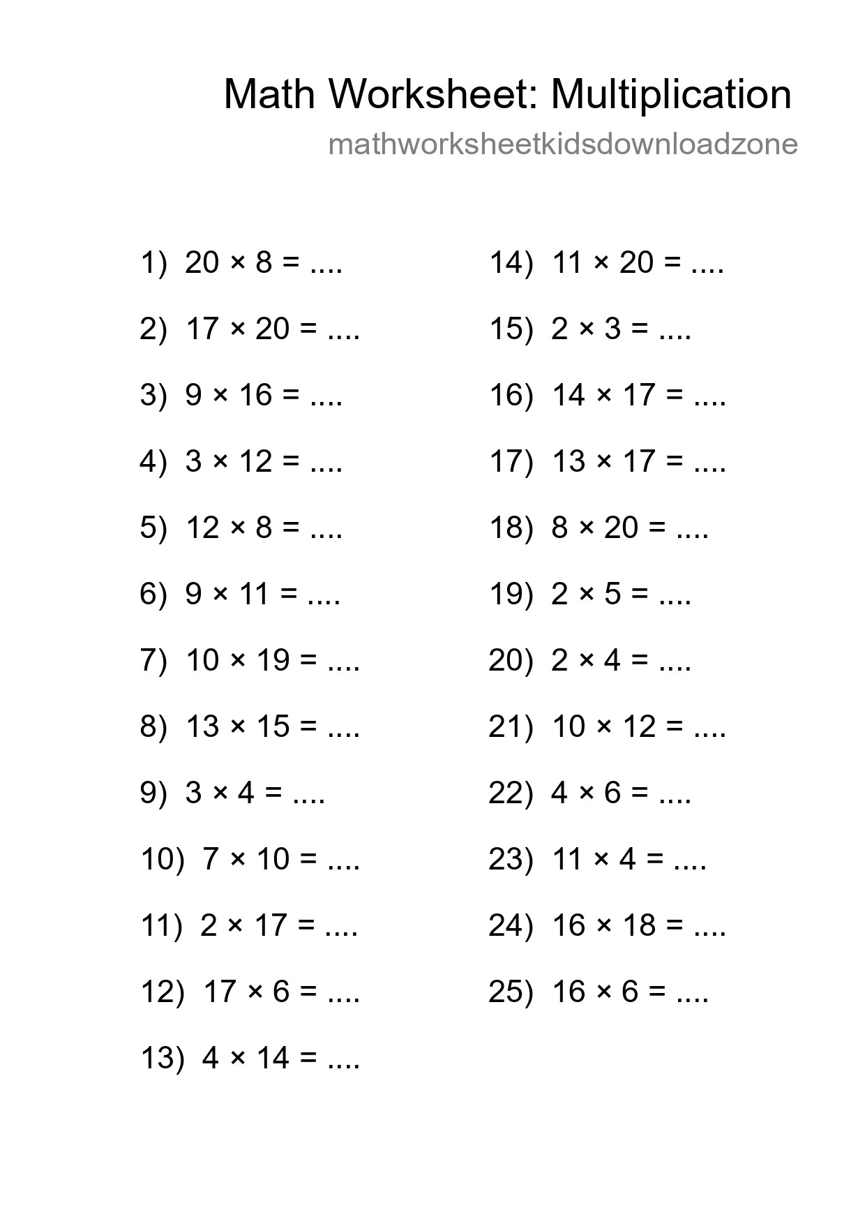 Free 25 Multiplication Math Worksheet For Grade 2 - Part 62