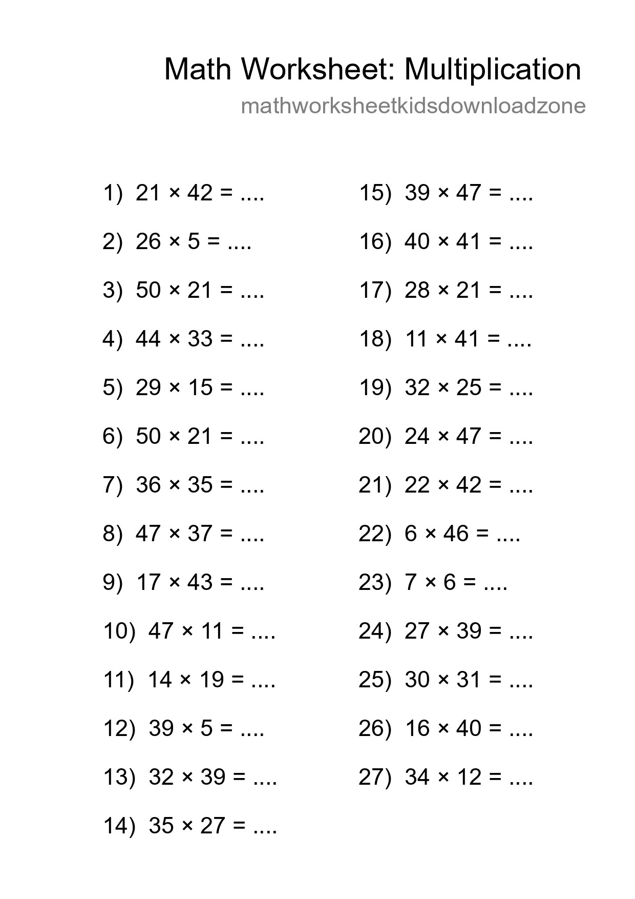 Free 27 Multiplication Math Worksheet For Grade 2 - Part 238