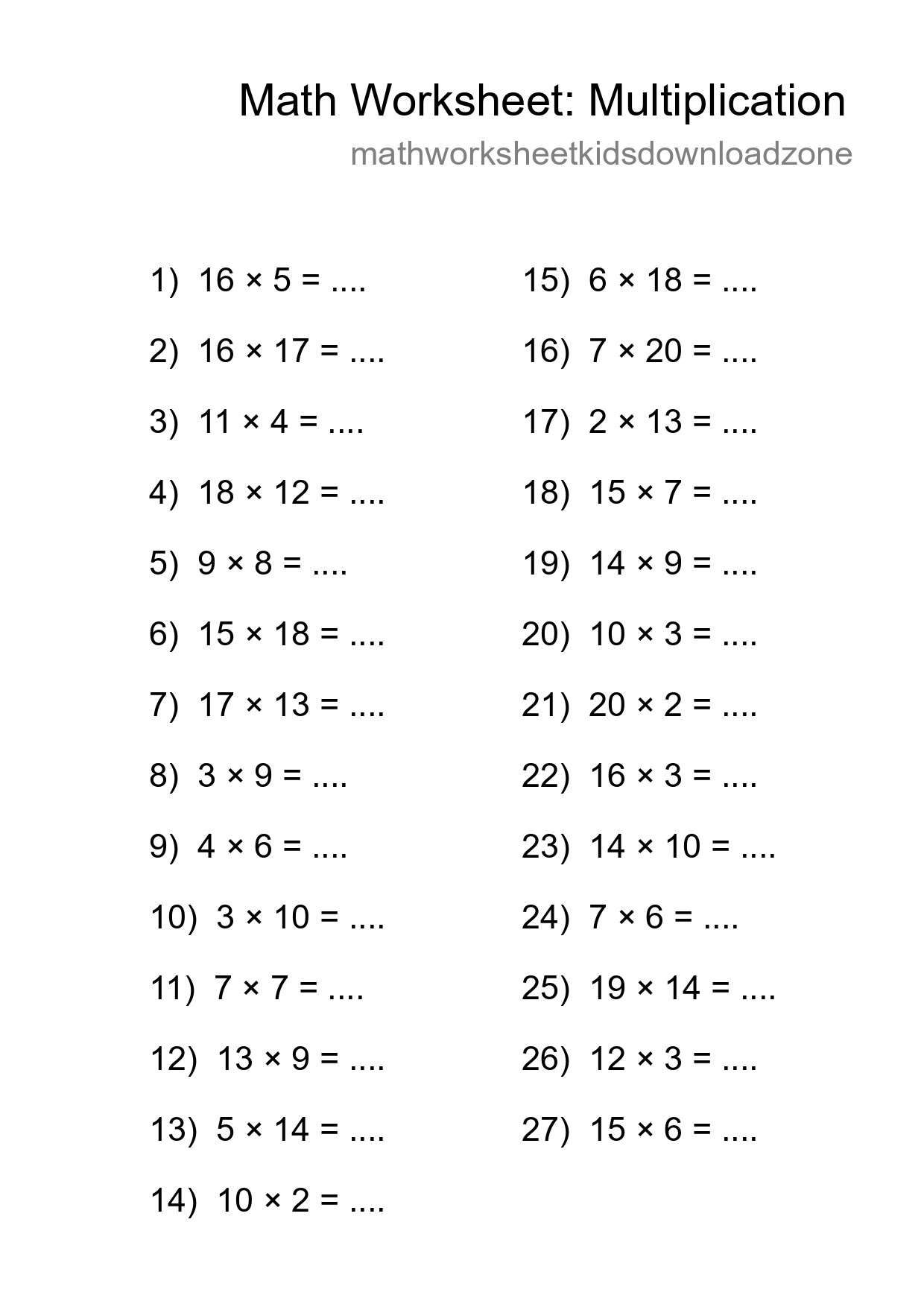Free 27 Multiplication Math Worksheet For Grade 2 With Answers - Part 205