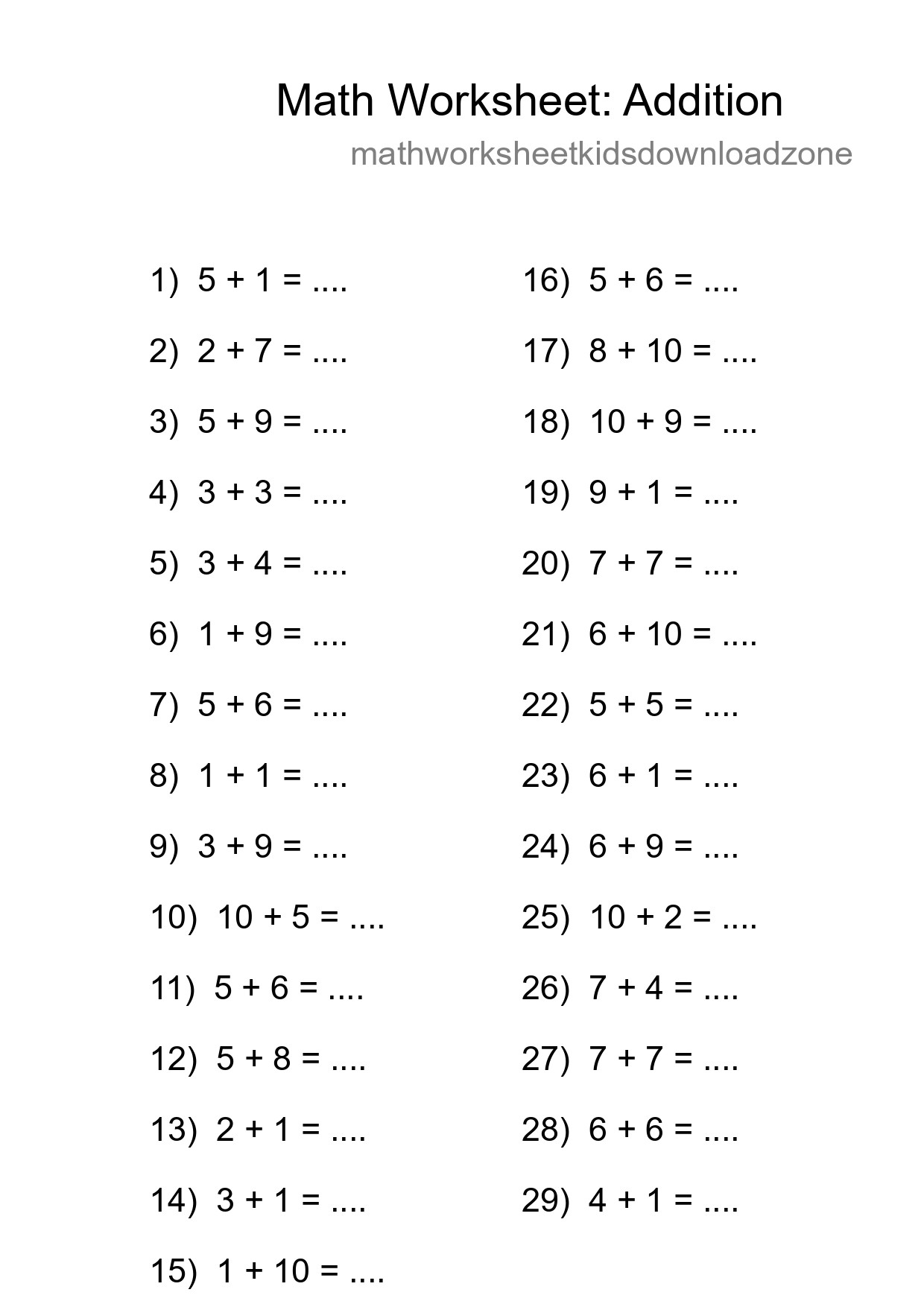 Free 29 Addition Math Worksheet For Grade 1 - Part 100