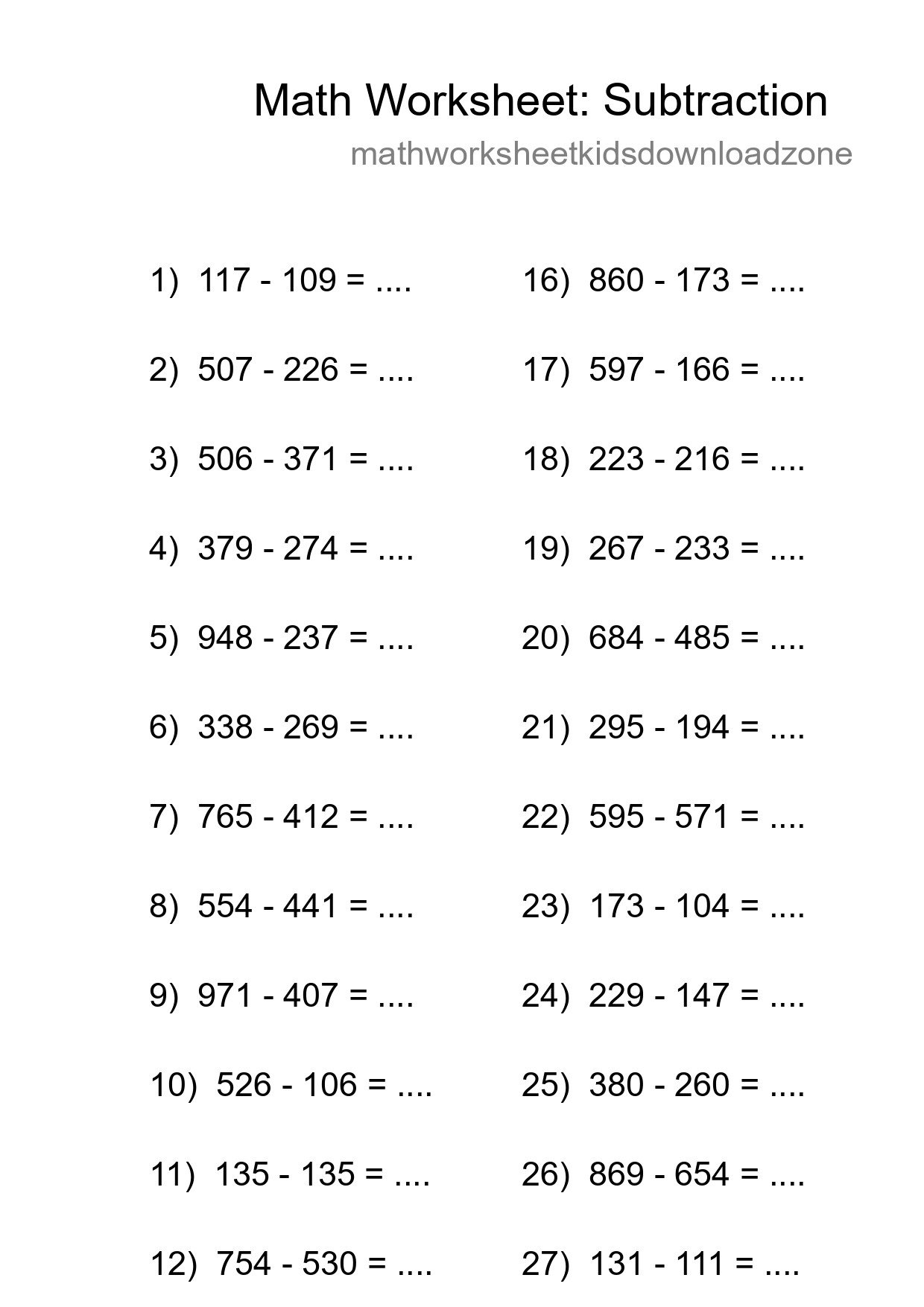 Free 29 Subtraction Math Worksheet For Grade 5 - Part 129