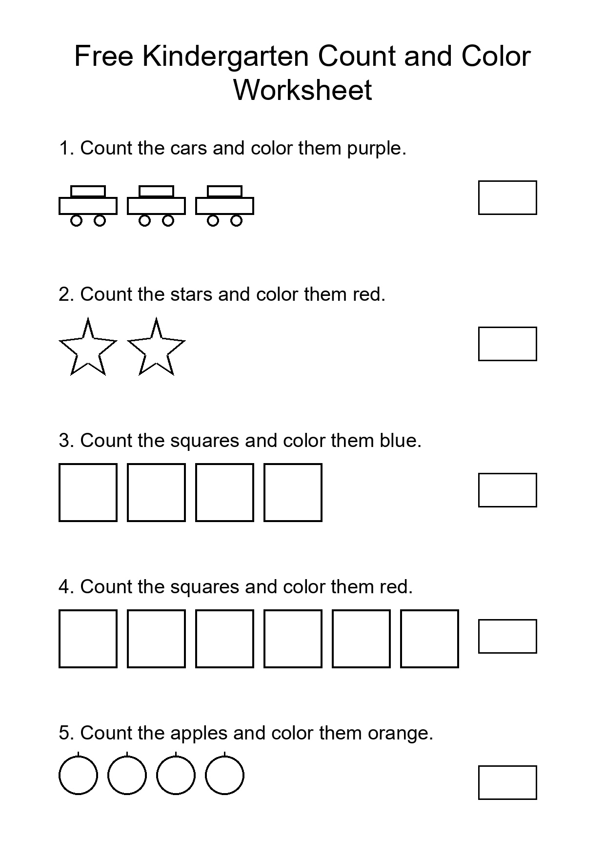Free Kindergarten Count and Color Worksheet