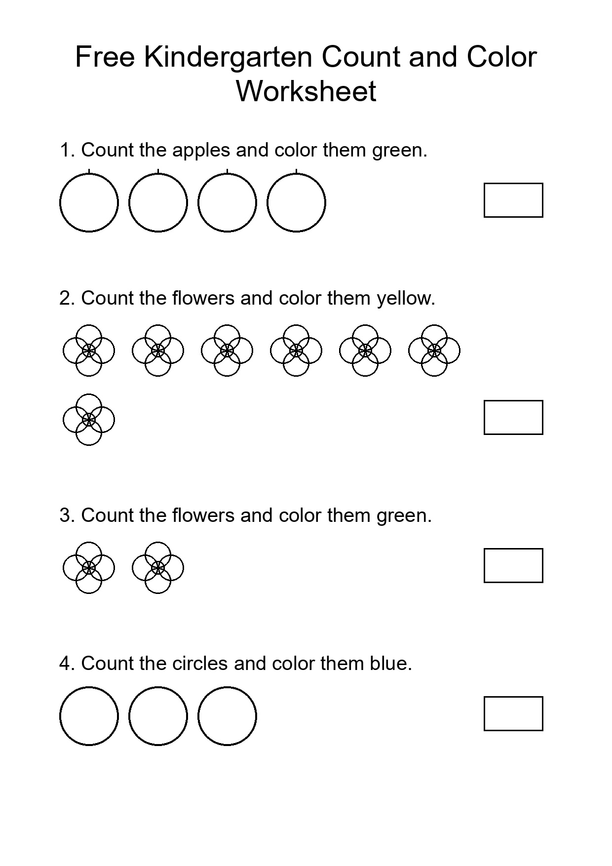 Free Kindergarten Count and Color Worksheet