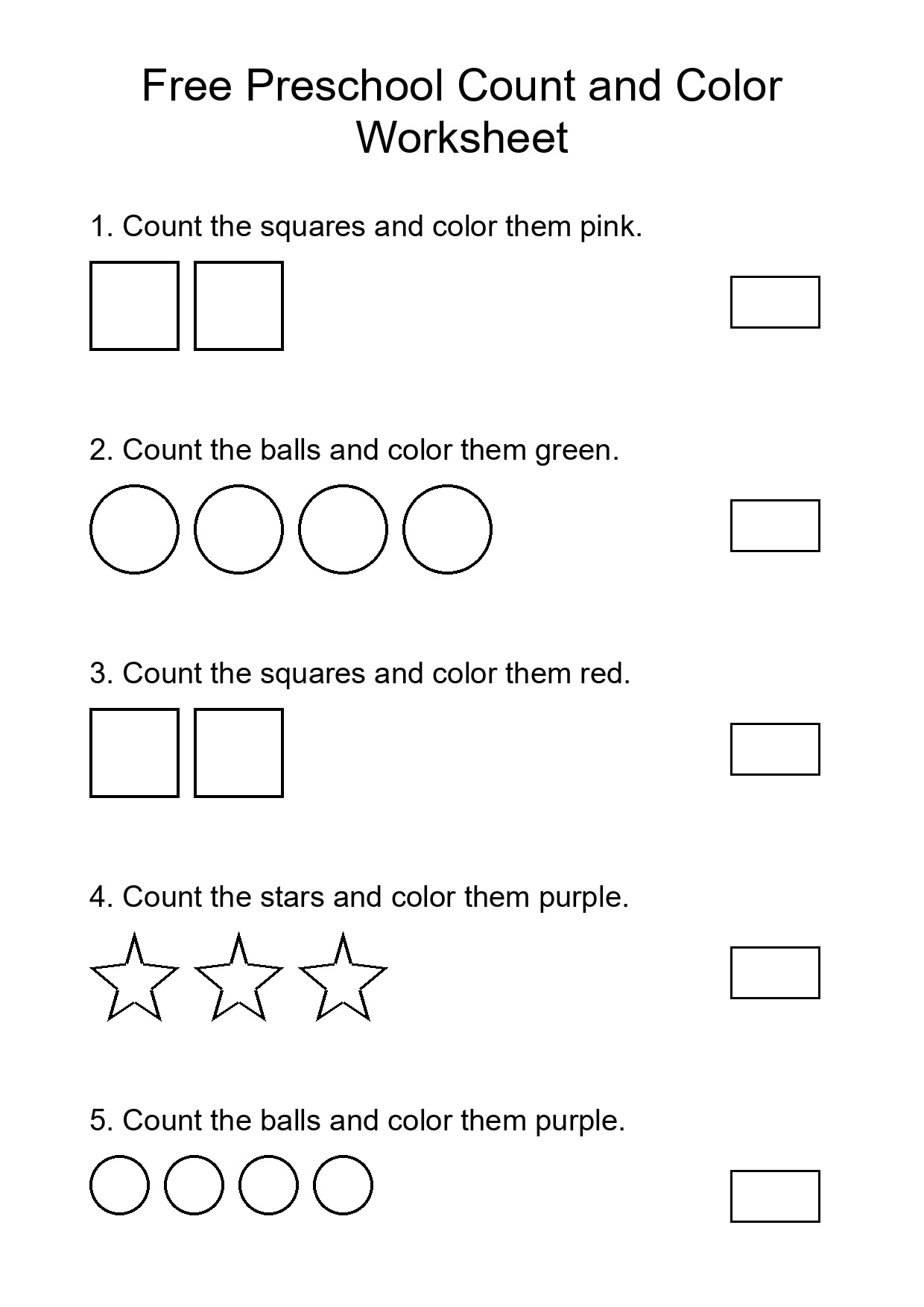 Free Preschool Count and Color Worksheet