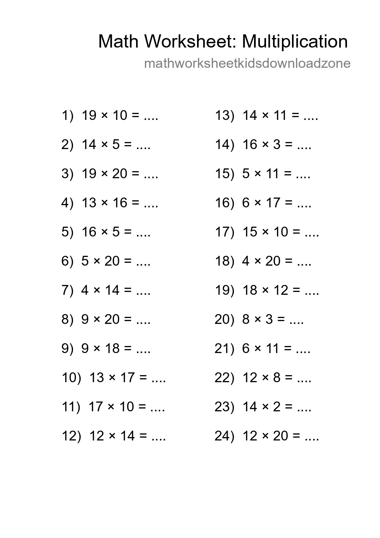 Grade 2 Multiplication Practice Worksheet (24 Problems) - Part 194