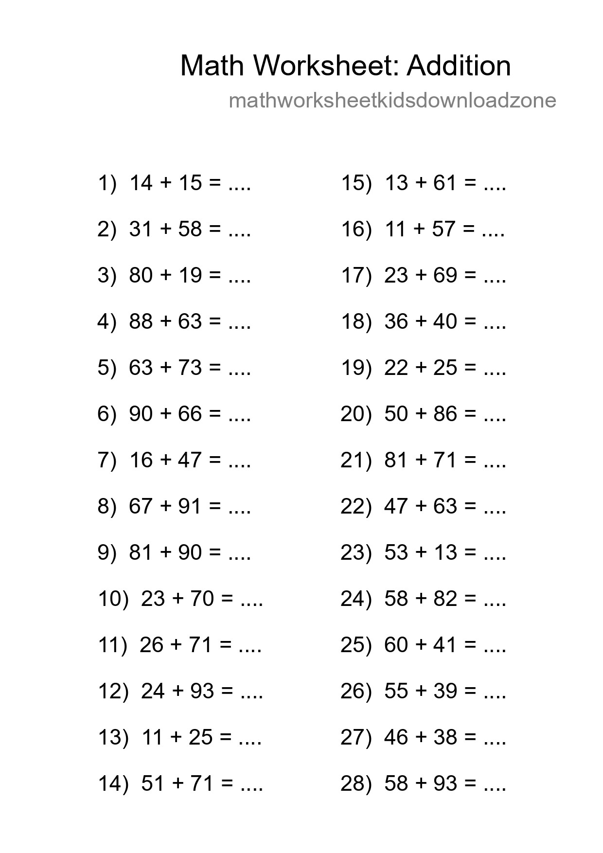 Grade 3 Addition Practice Worksheet (28 Problems) - Part 144