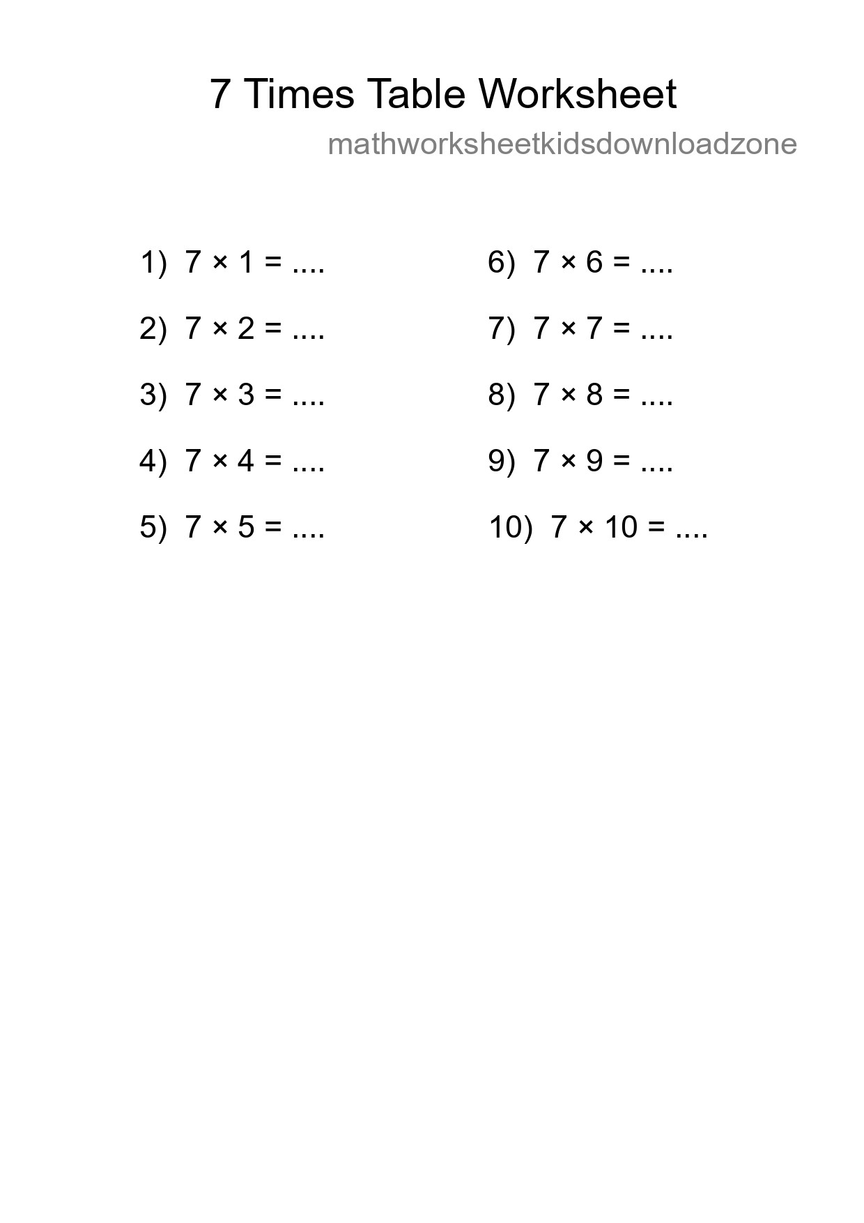 Grade 3 Multiplication Table 7 Practice - Part 42