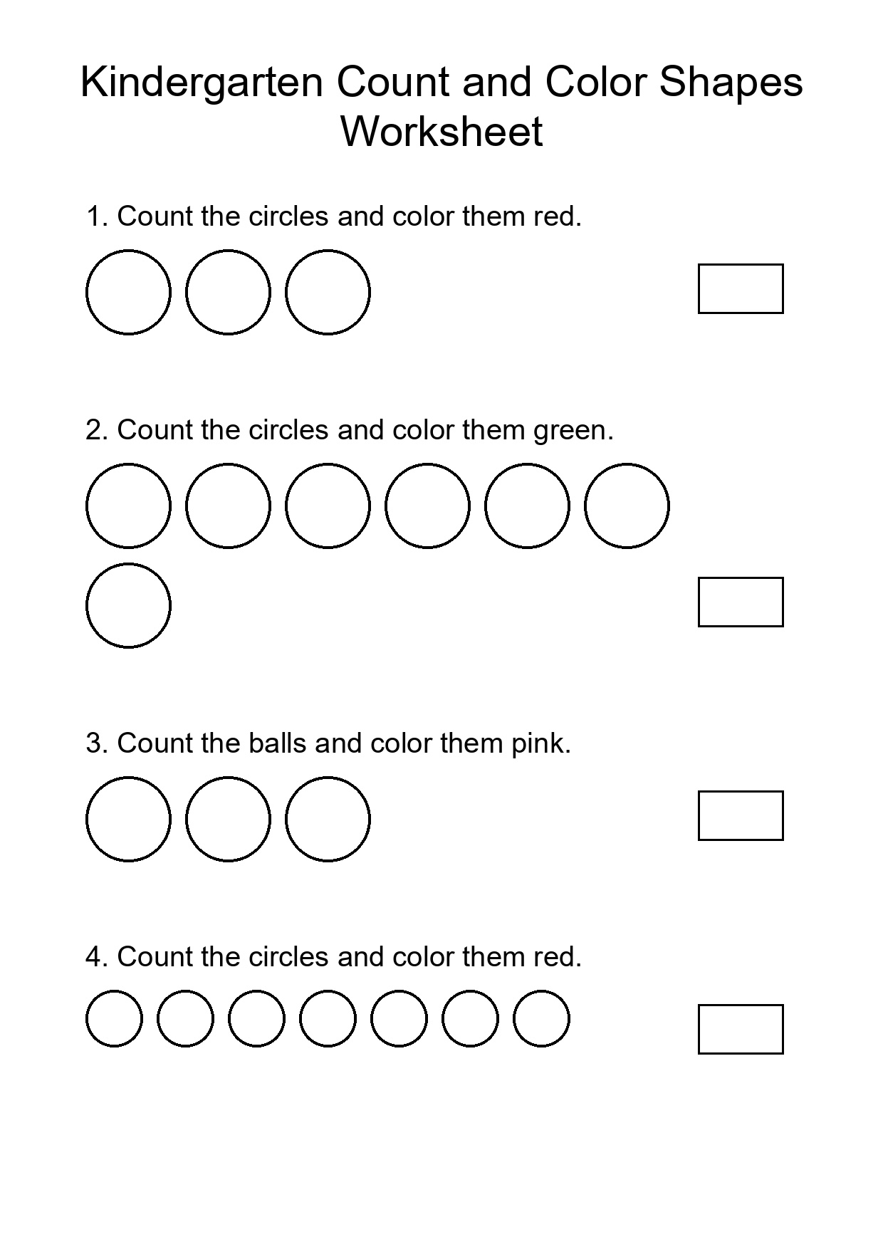 Kindergarten Count and Color Shapes Worksheet