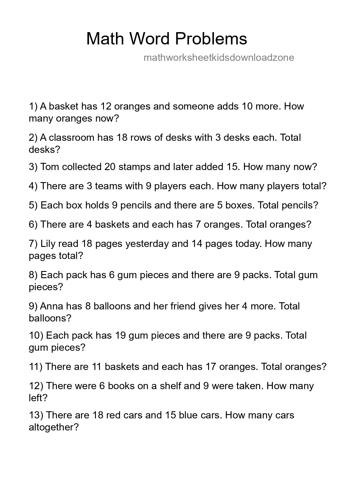 Math Word Problem Worksheet