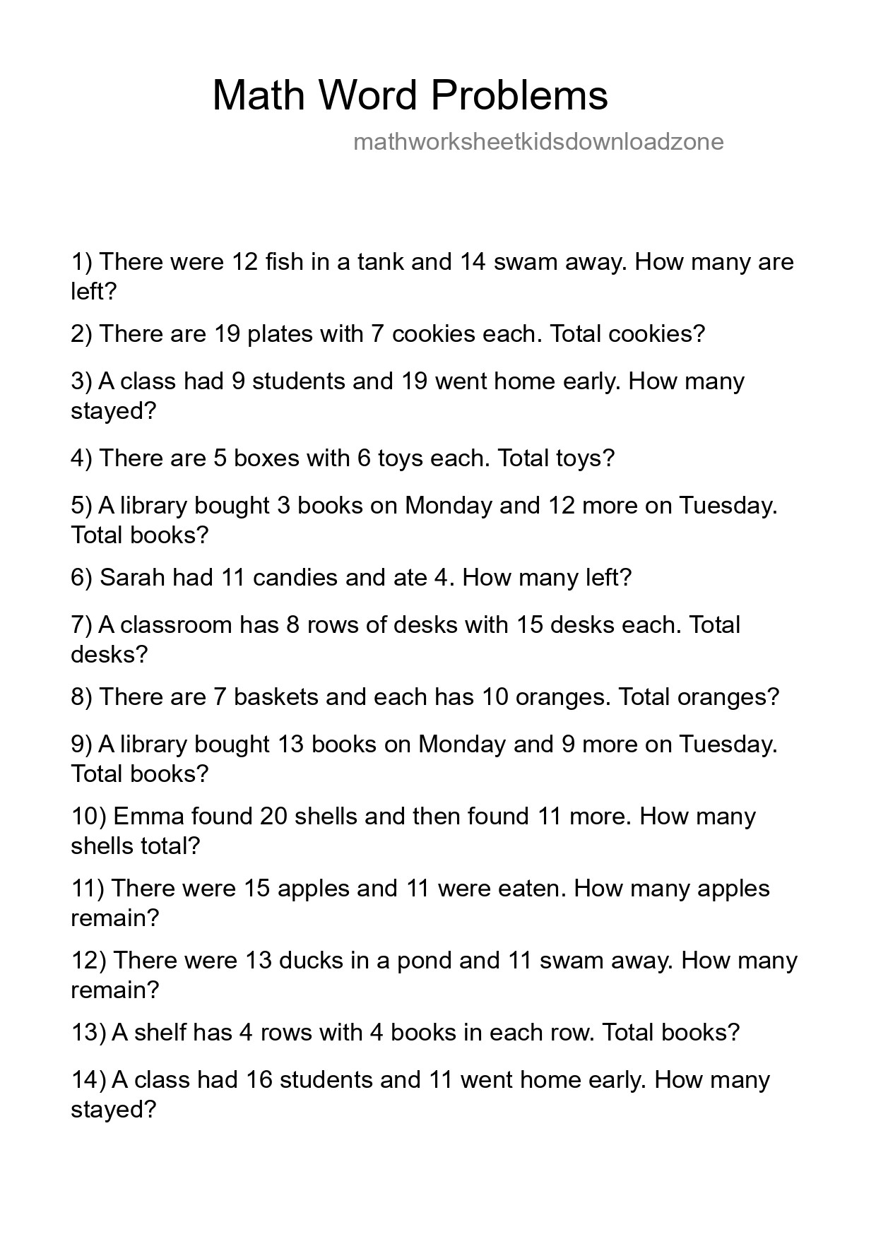 Math Word Problem Worksheet