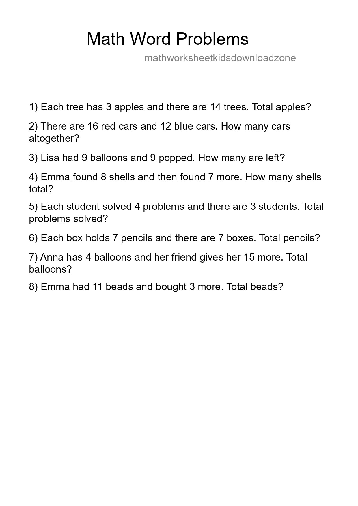 Math Word Problem Worksheet