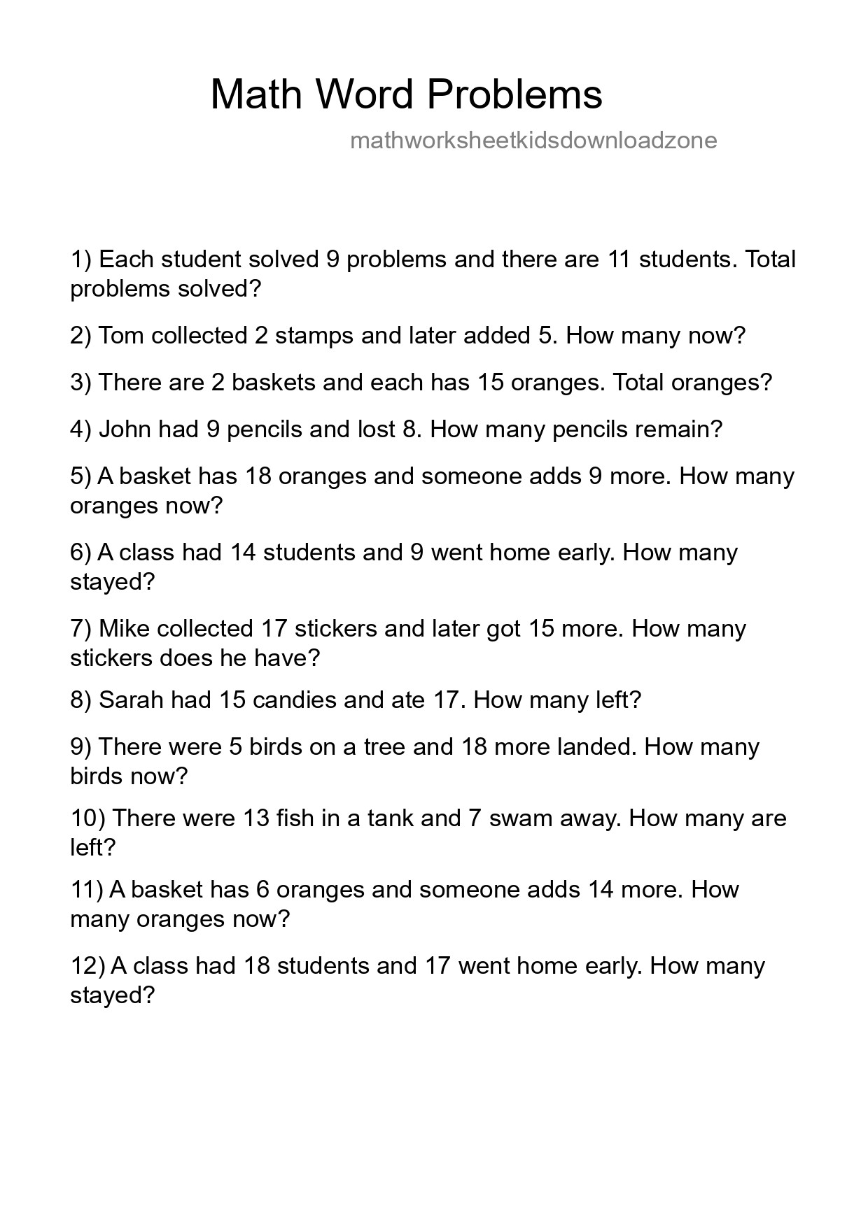 Math Word Problem Worksheet