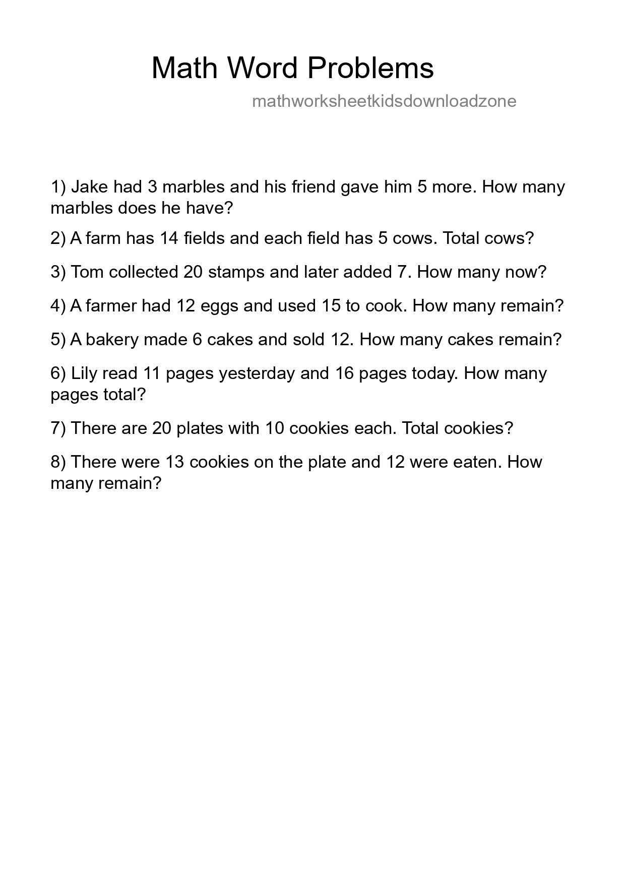 Math Word Problem Worksheet