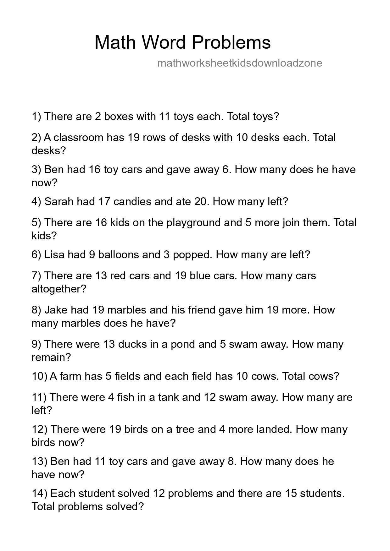 Math Word Problem Worksheet