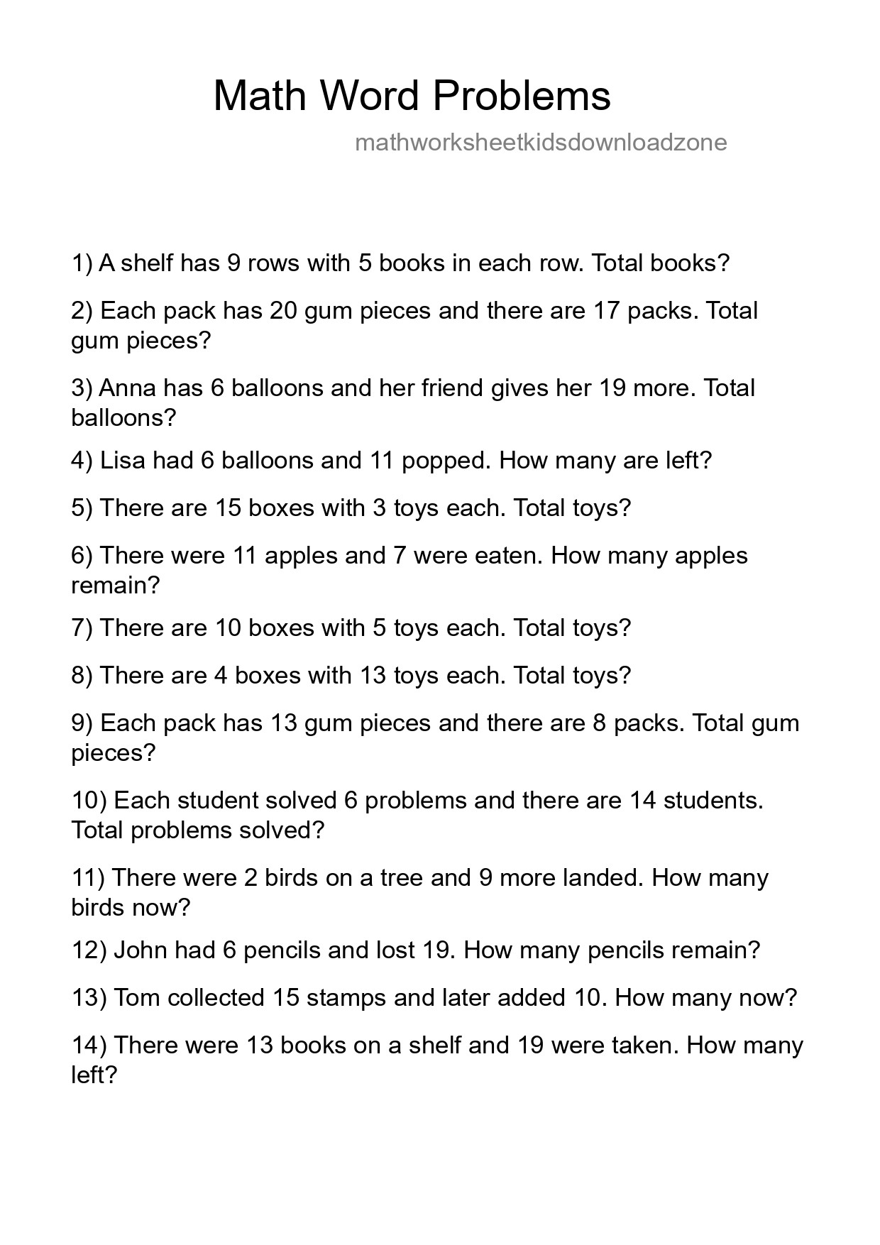 Math Word Problem Worksheet