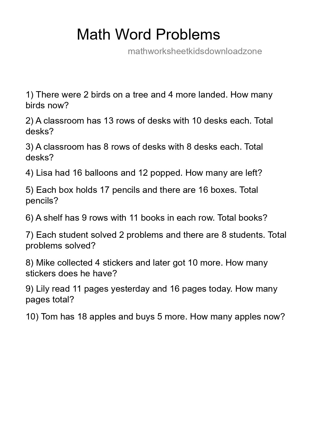Math Word Problem Worksheet