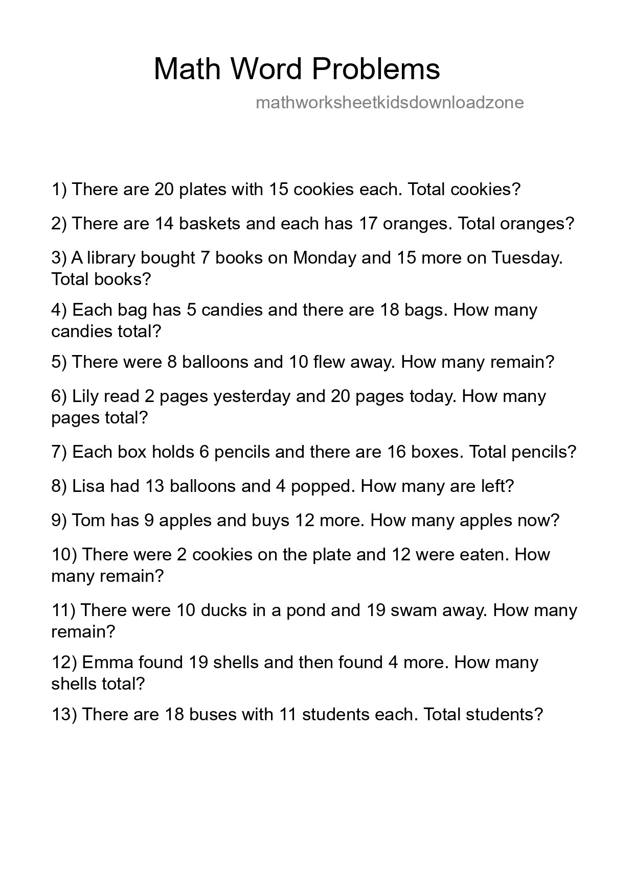 Math Word Problem Worksheet
