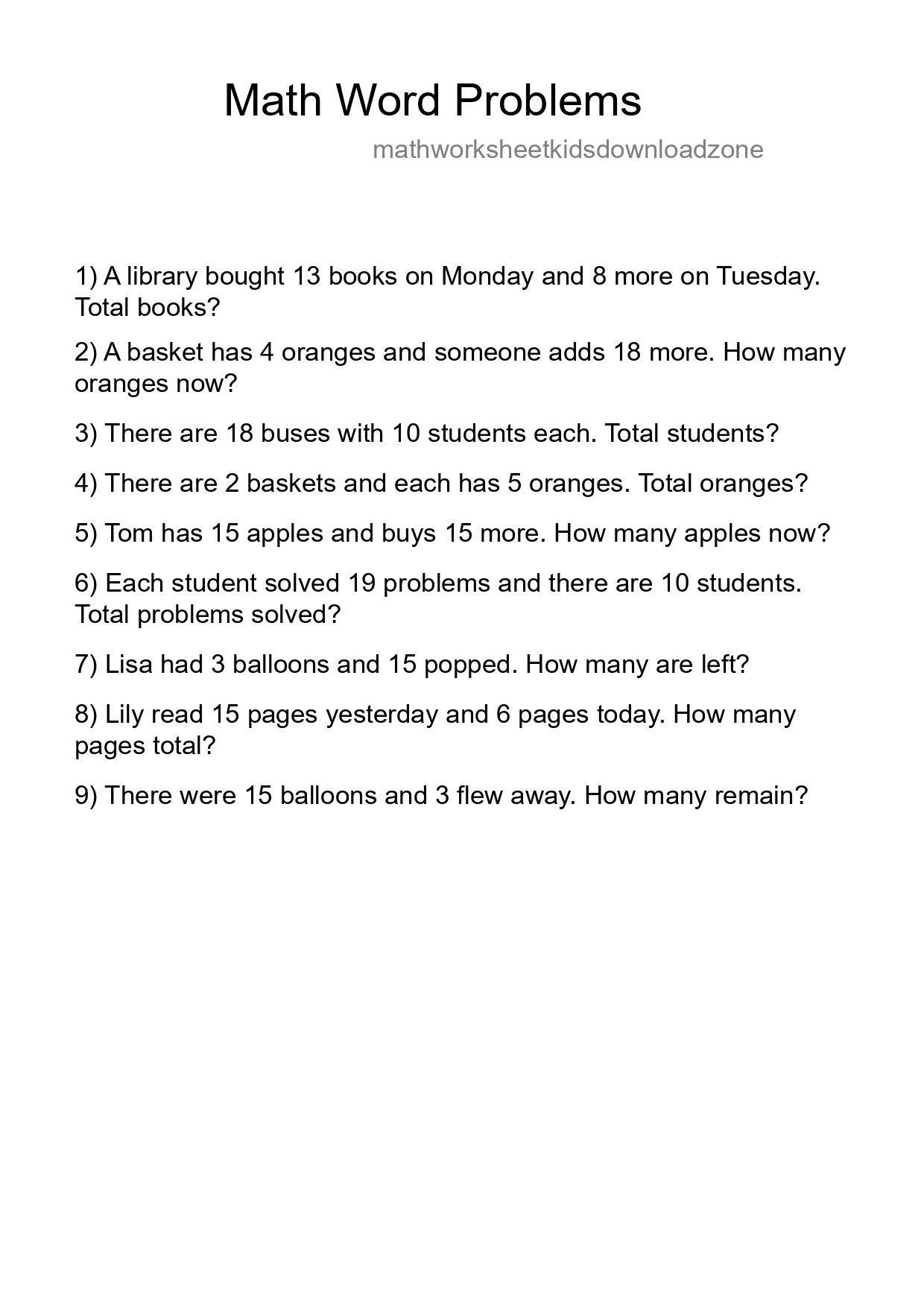 Math Word Problem Worksheet